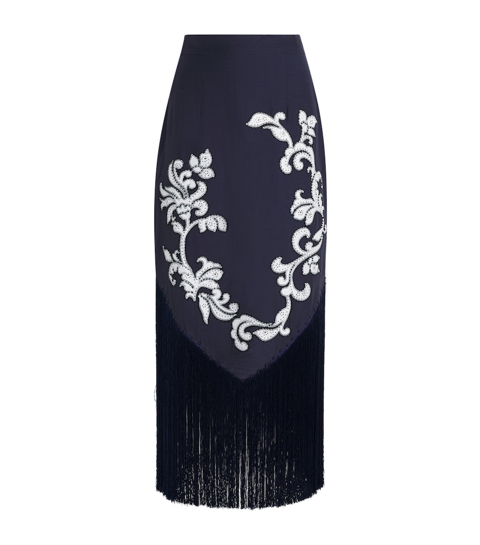 ALEMAIS Womens Dillion Fringe Skirt Ink