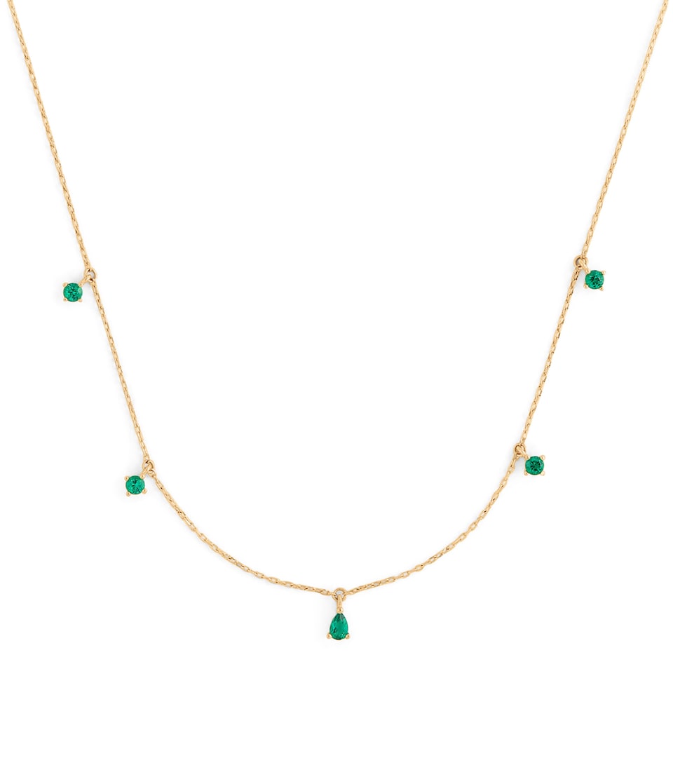 Yellow Gold and Emerald Charm Necklace