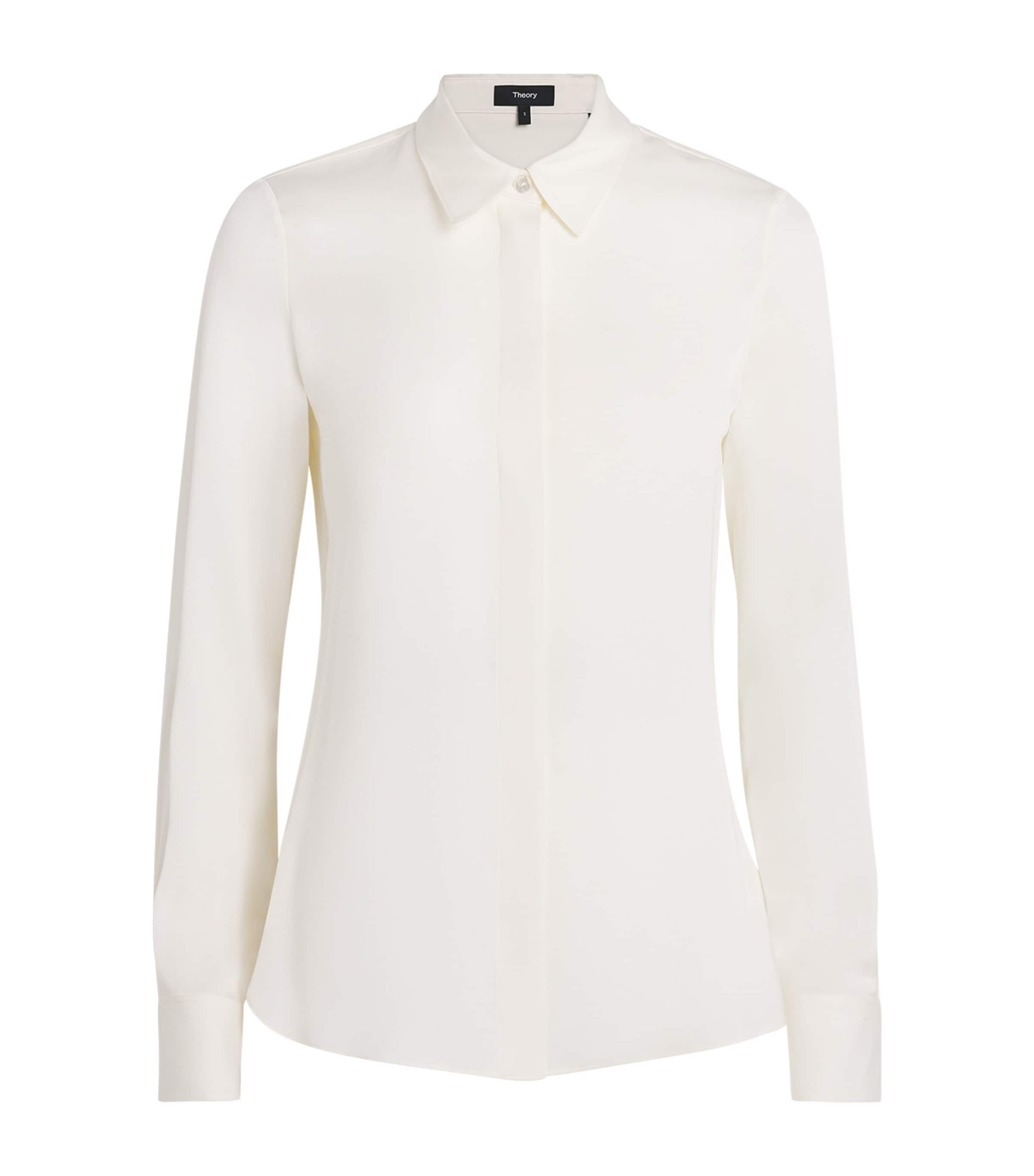 Theory Womens Silk Georgette Classic Shirt Ivory