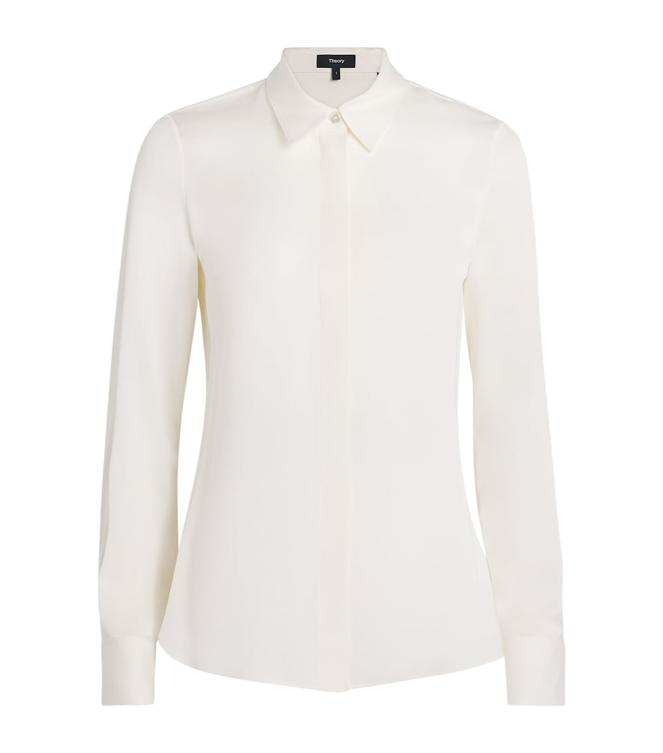 Theory Womens Silk Georgette Classic Shirt Ivory