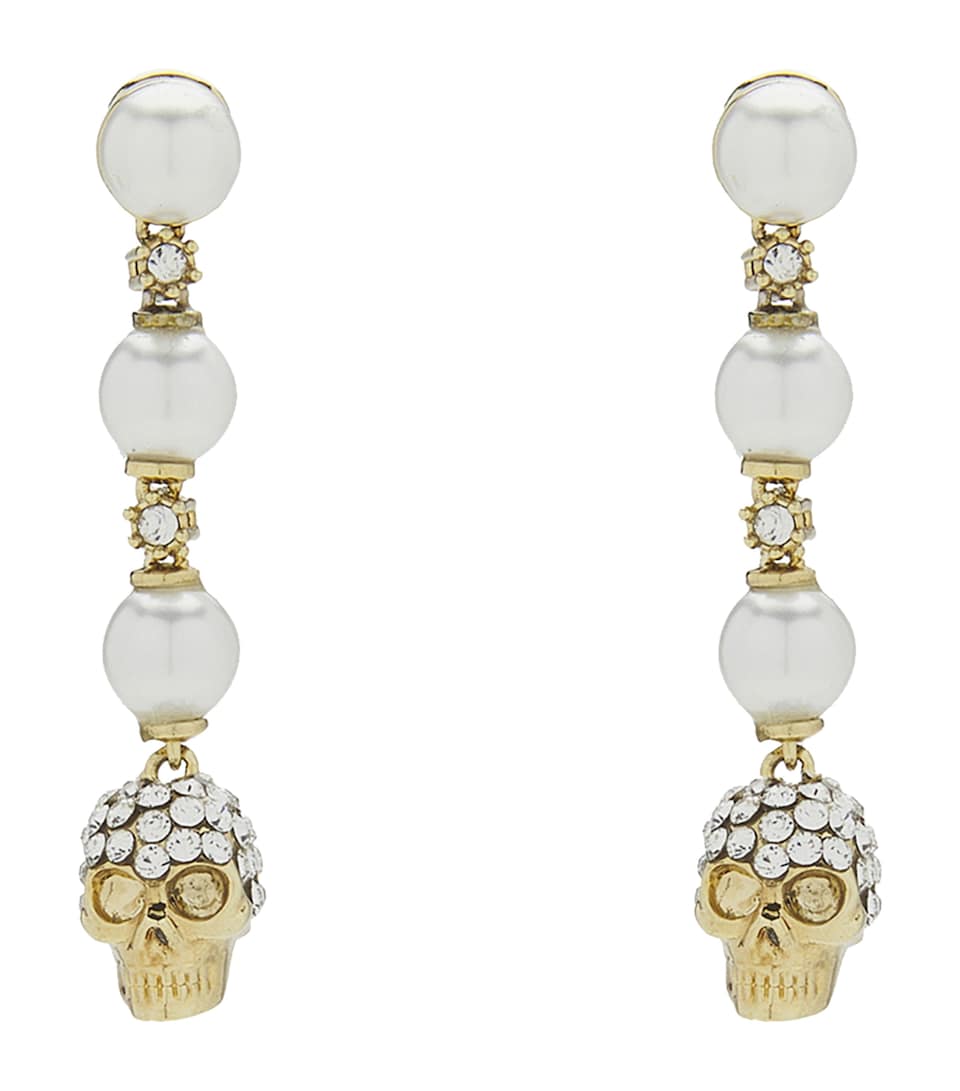 Faux Pearl and Skull Earrings