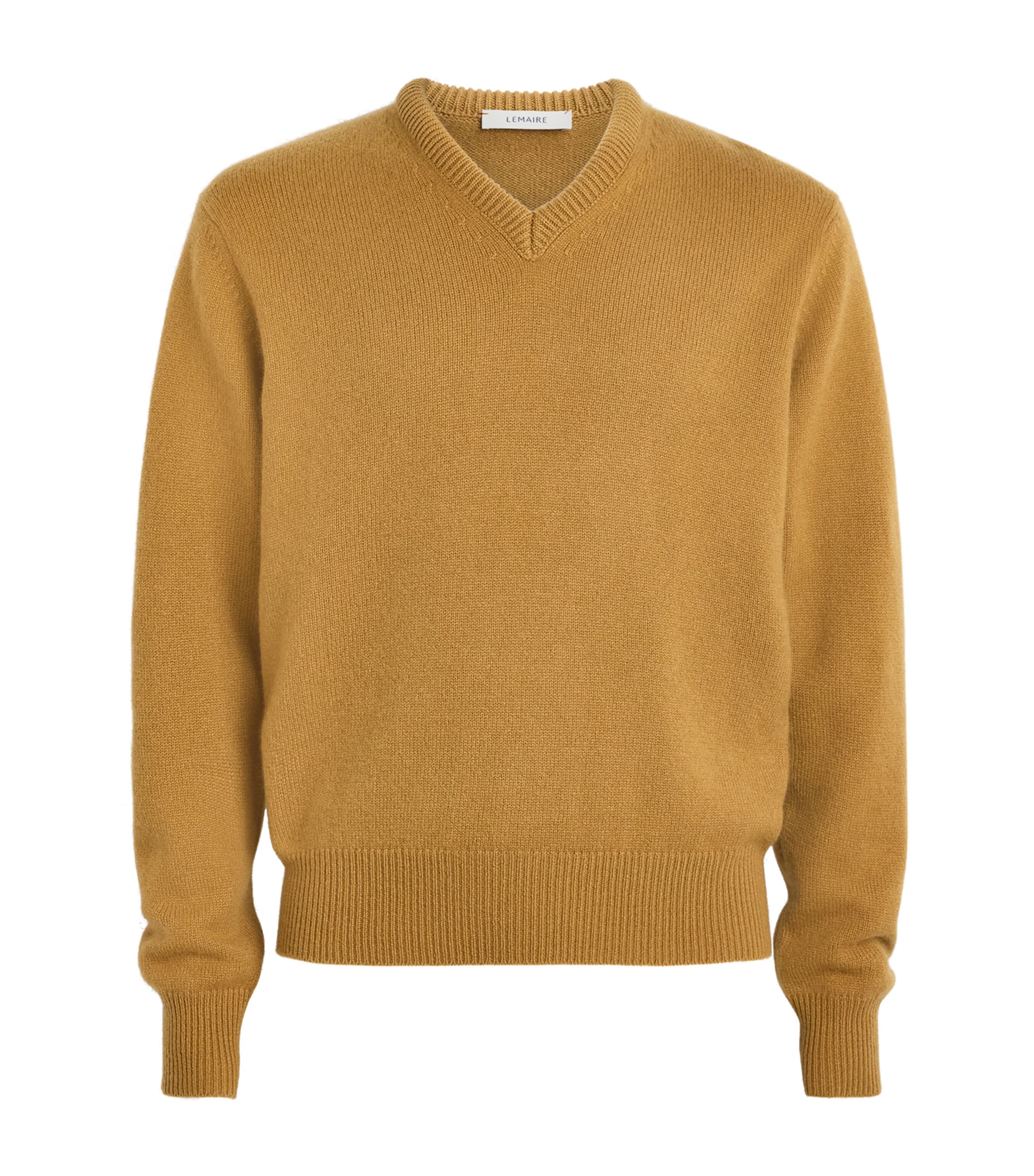 Lemaire Mens Cashmere V-Neck Sweater Cumin