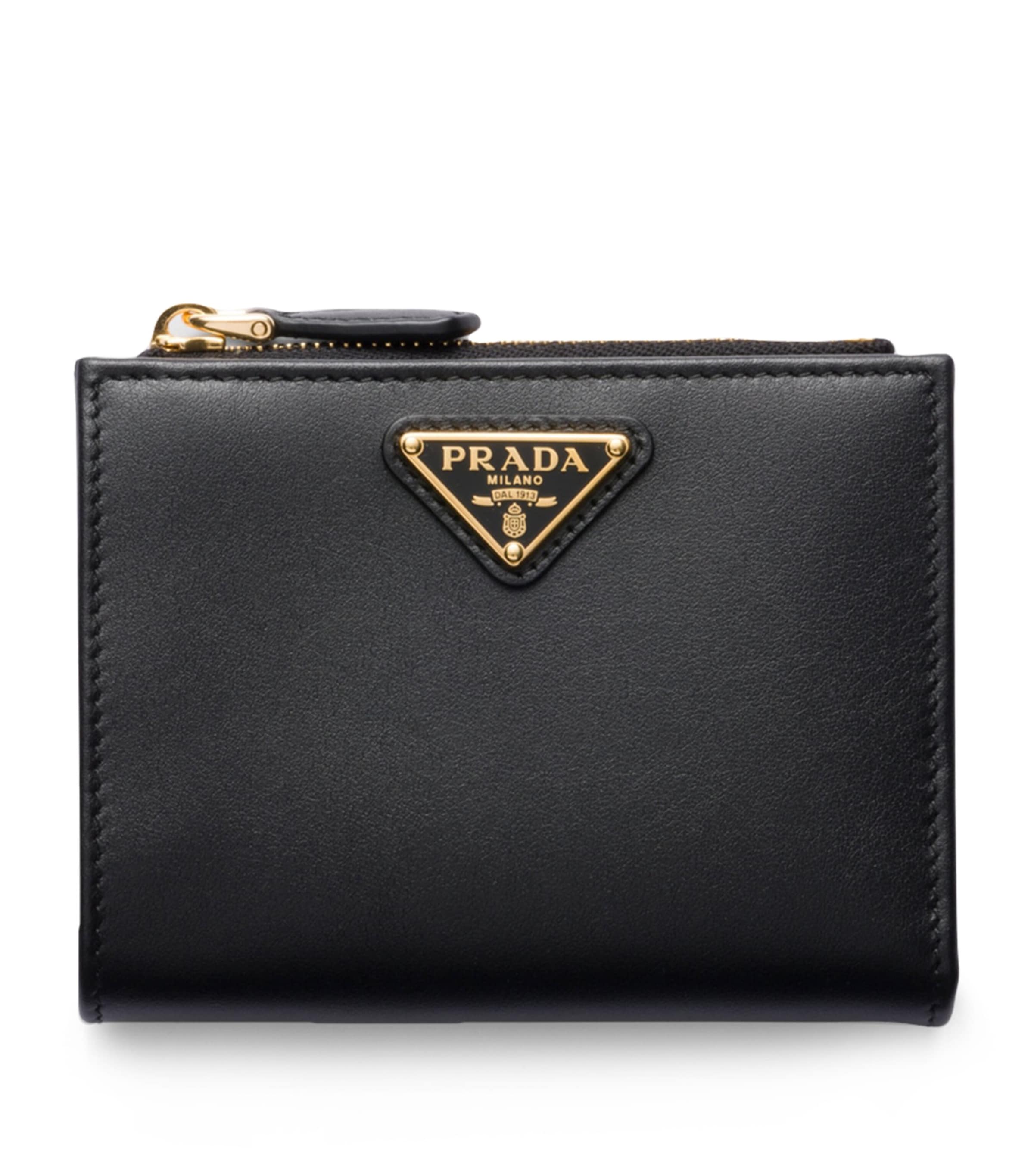 Prada Black Small Leather Triangle Wallet | Harrods UK