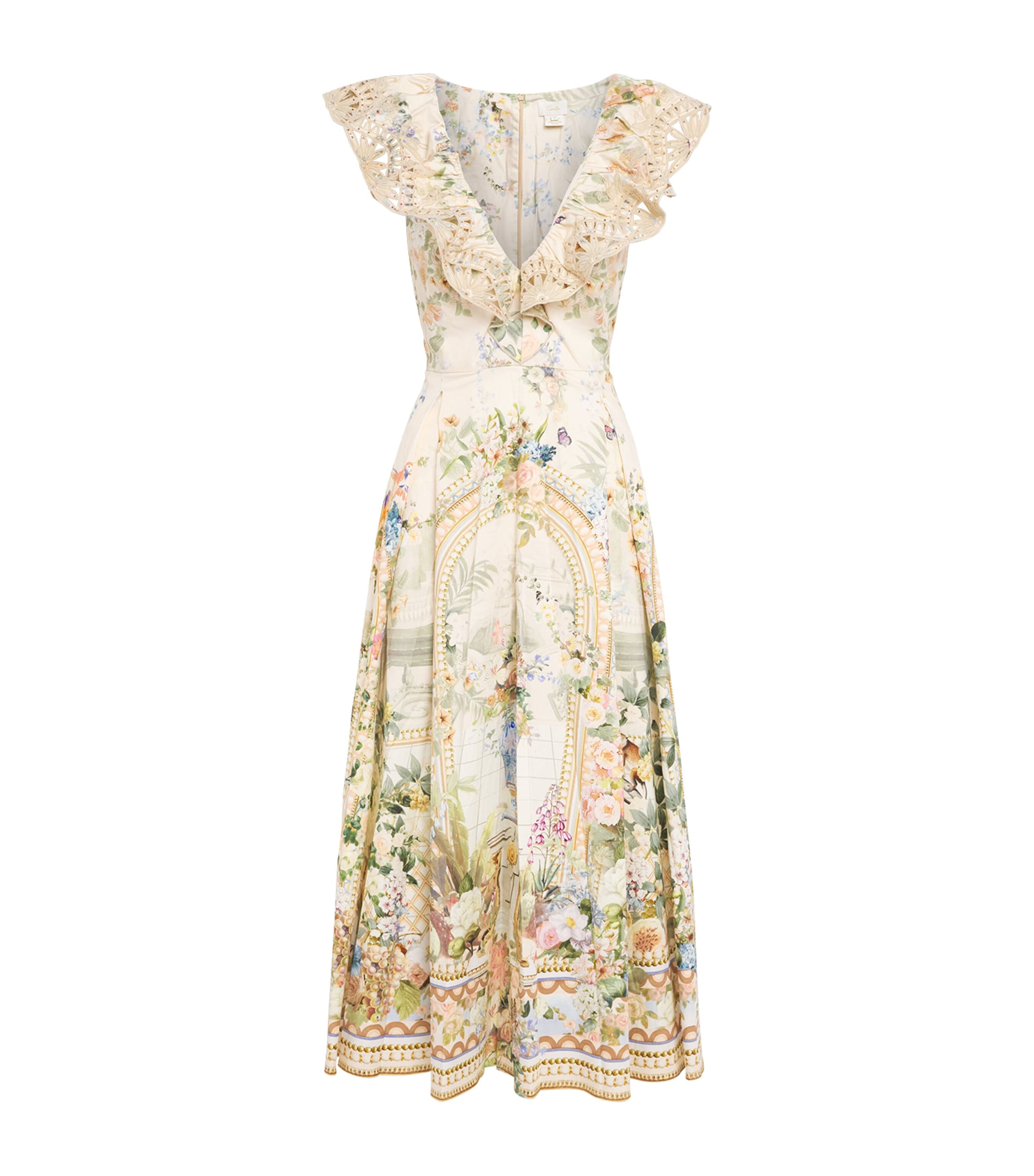 Camilla Womens Stretch-Cotton Midsummer Masterpiece Frill Neck Midi Dress Midsummer Msterpiece