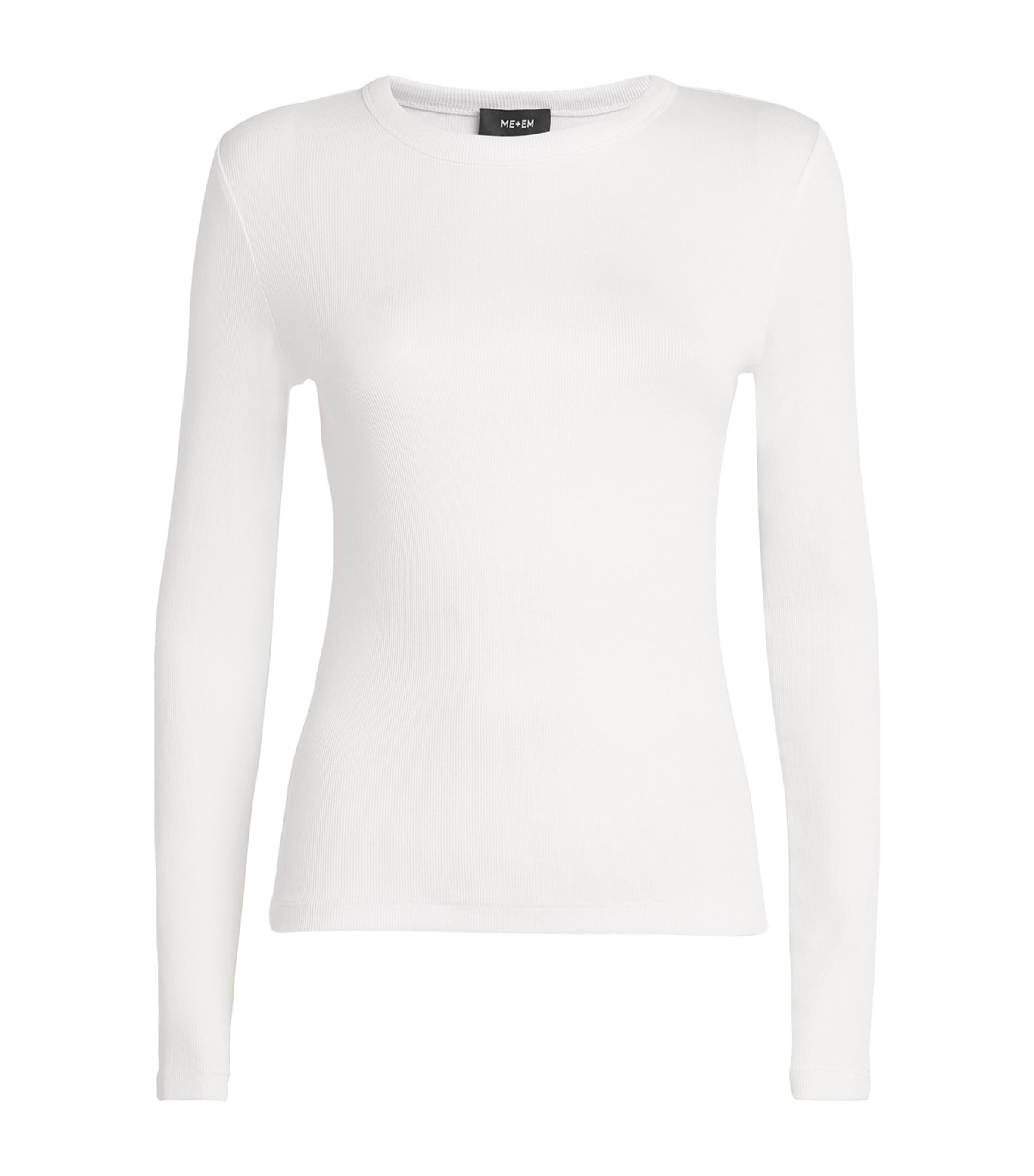 ME+EM Womens Cotton-Blend Long-Sleeve T-Shirt Bright White