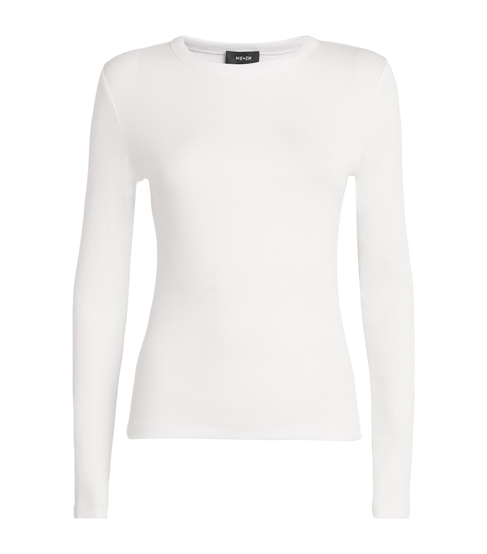 ME+EM Womens Cotton-Blend Long-Sleeve T-Shirt Bright White