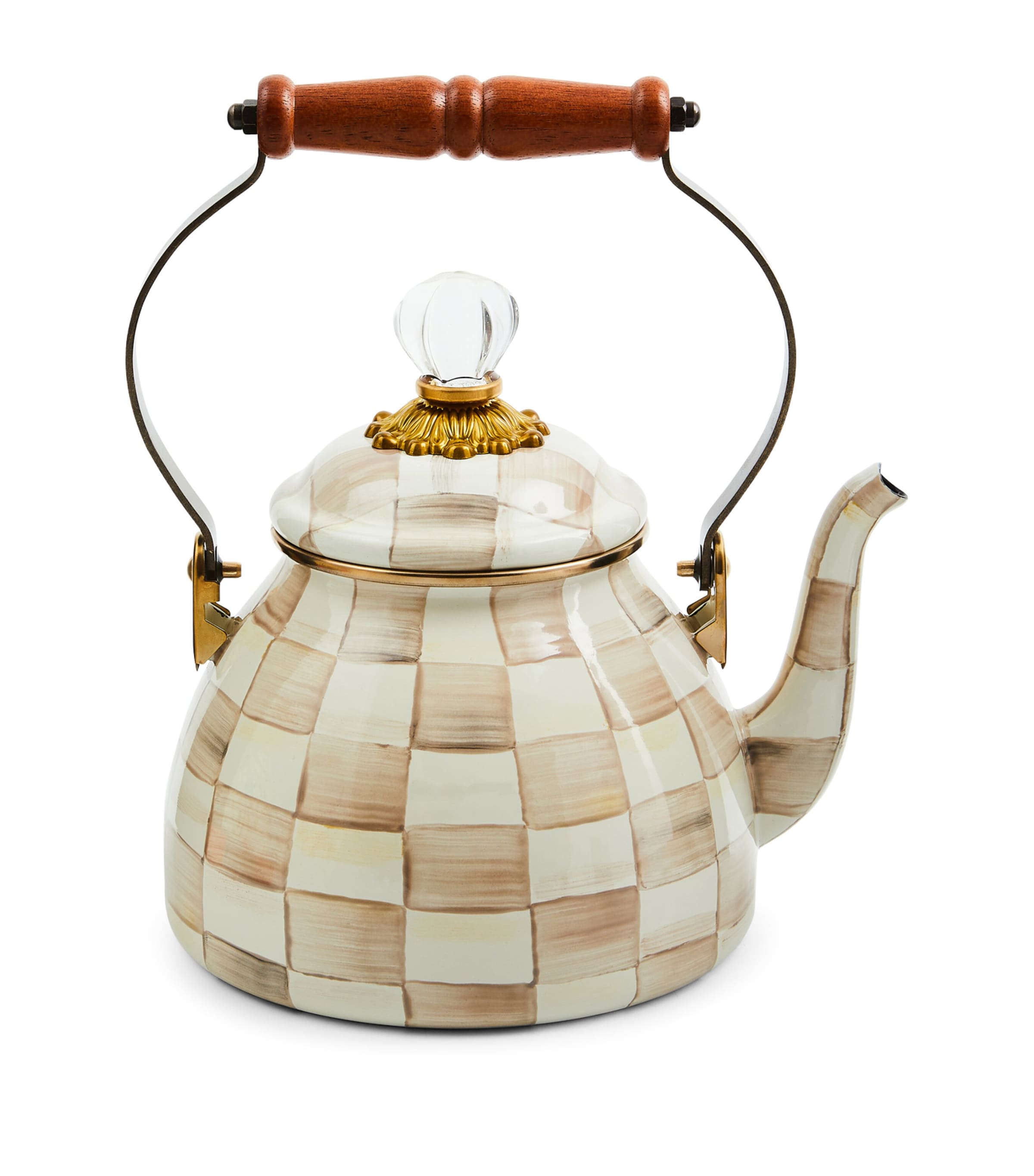Mocha Check Enamel Tea Kettle (1.89L)