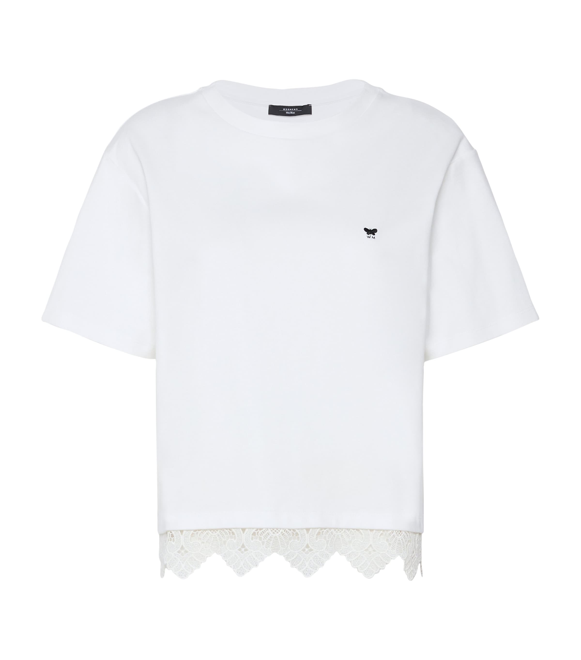 Weekend Max Mara Womens Cotton Lace-Hem T-Shirt White