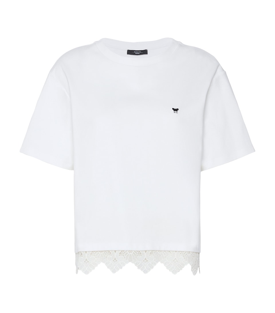 Weekend Max Mara Womens Cotton Lace-Hem T-Shirt White