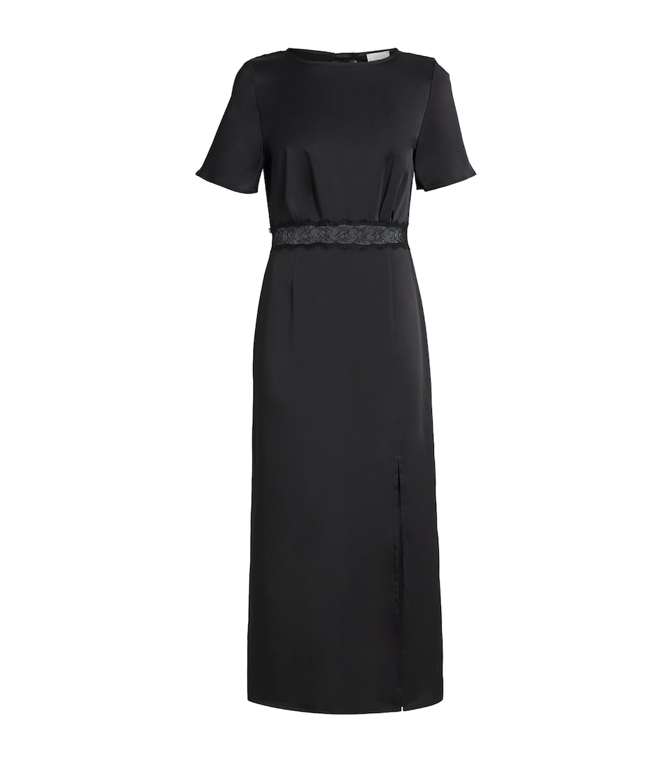 Claudie Pierlot Womens Satin Lace-Waist Midi Dress Black