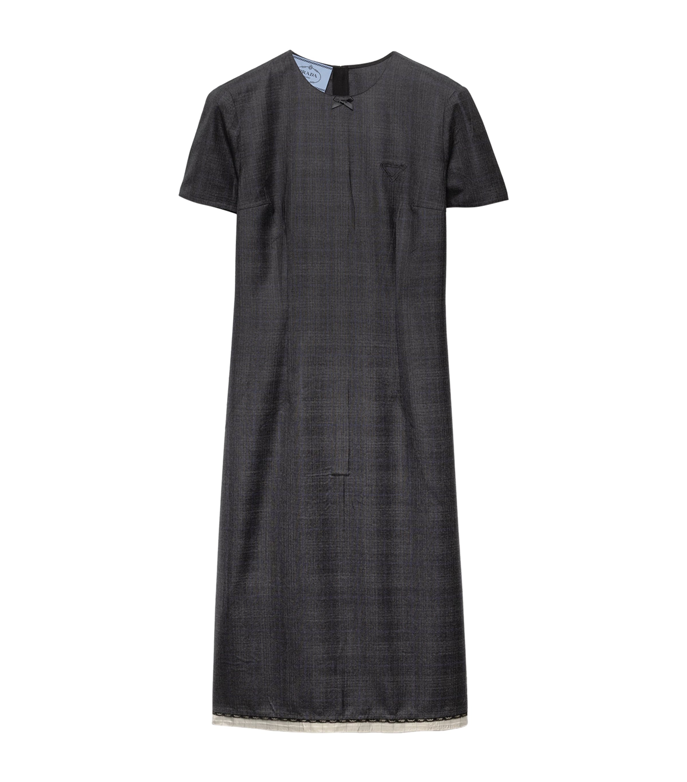 Prada Womens Wool Check Midi Dress Grey