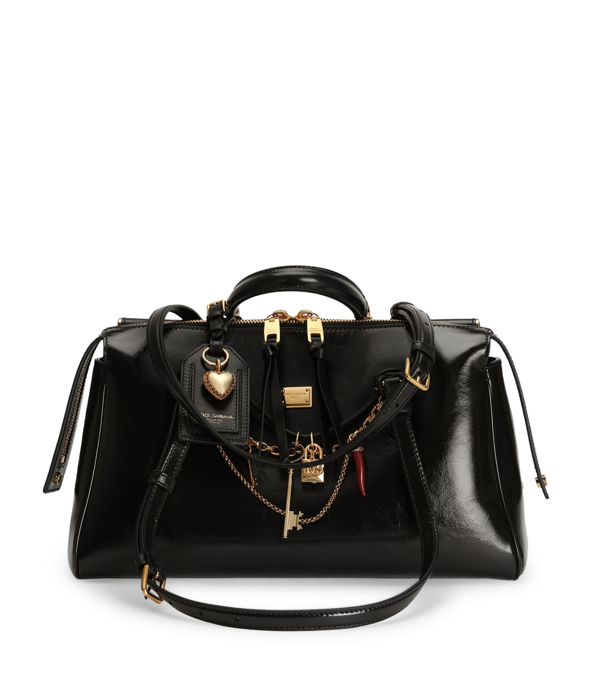 Dolce&Gabbana Calfskin Vittoria Charm Shoulder Bag Nero/otto