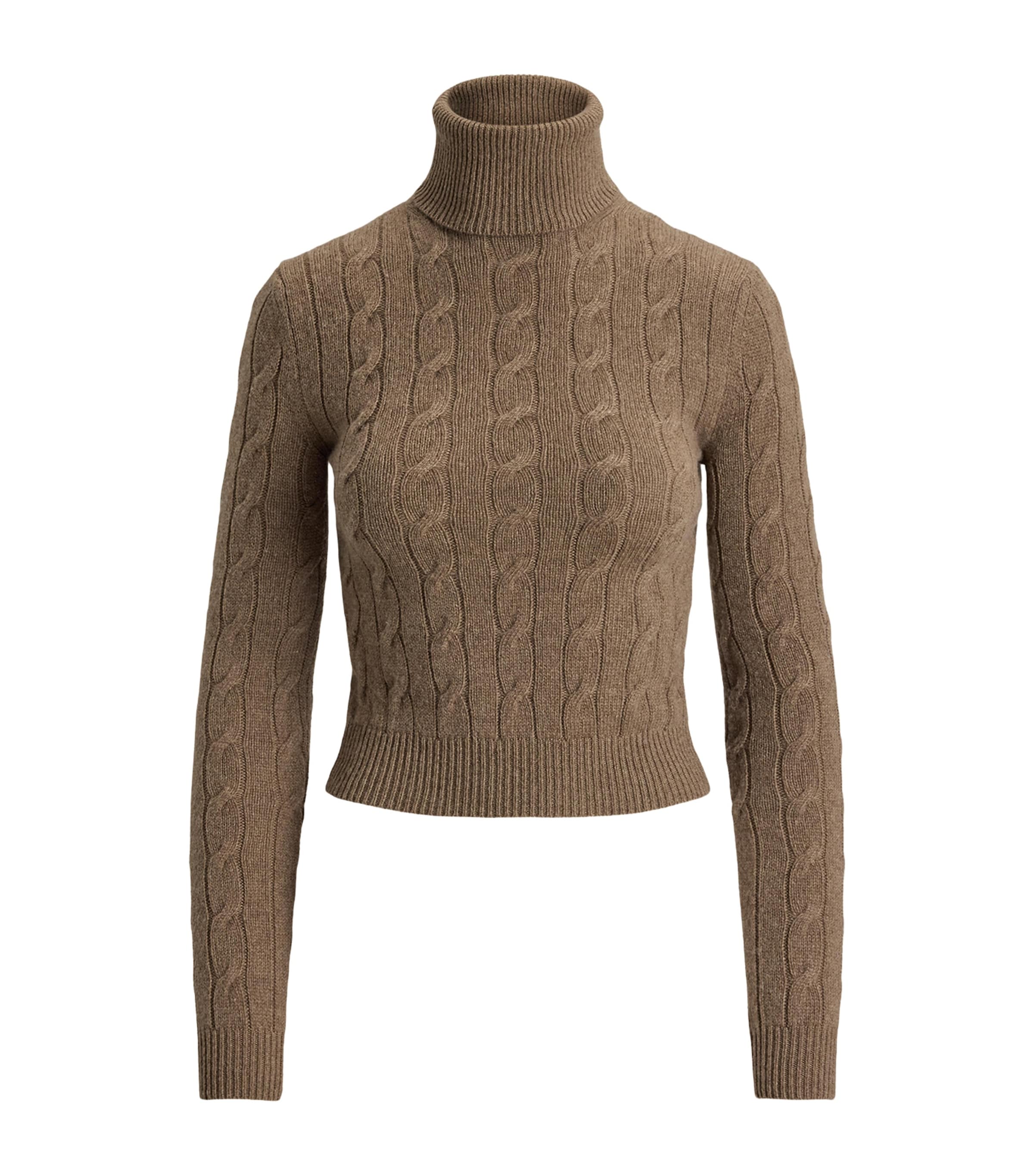 Ralph Lauren Collection Womens Cashmere Cable-Knit Rollneck Sweater Taupe Melange