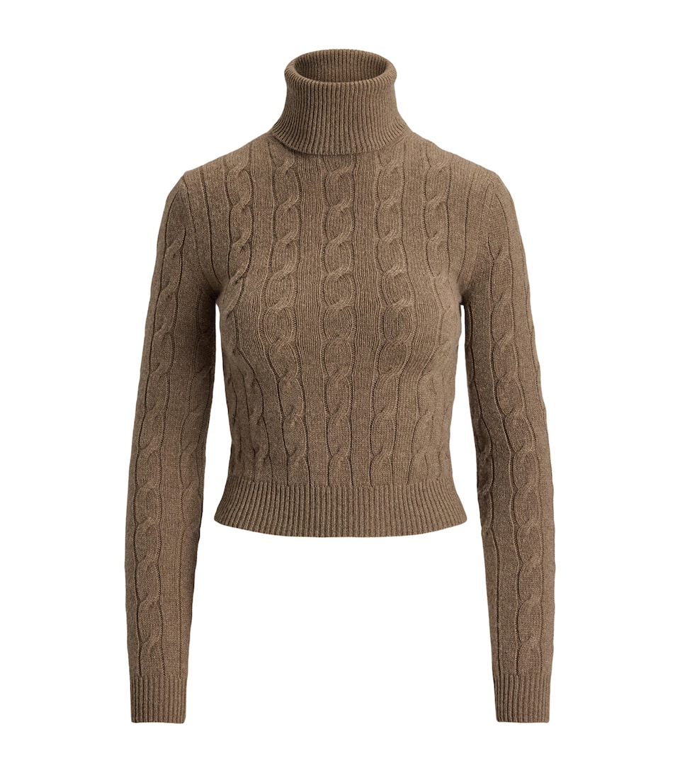 Ralph Lauren Collection Womens Cashmere Cable-Knit Rollneck Sweater Taupe Melange