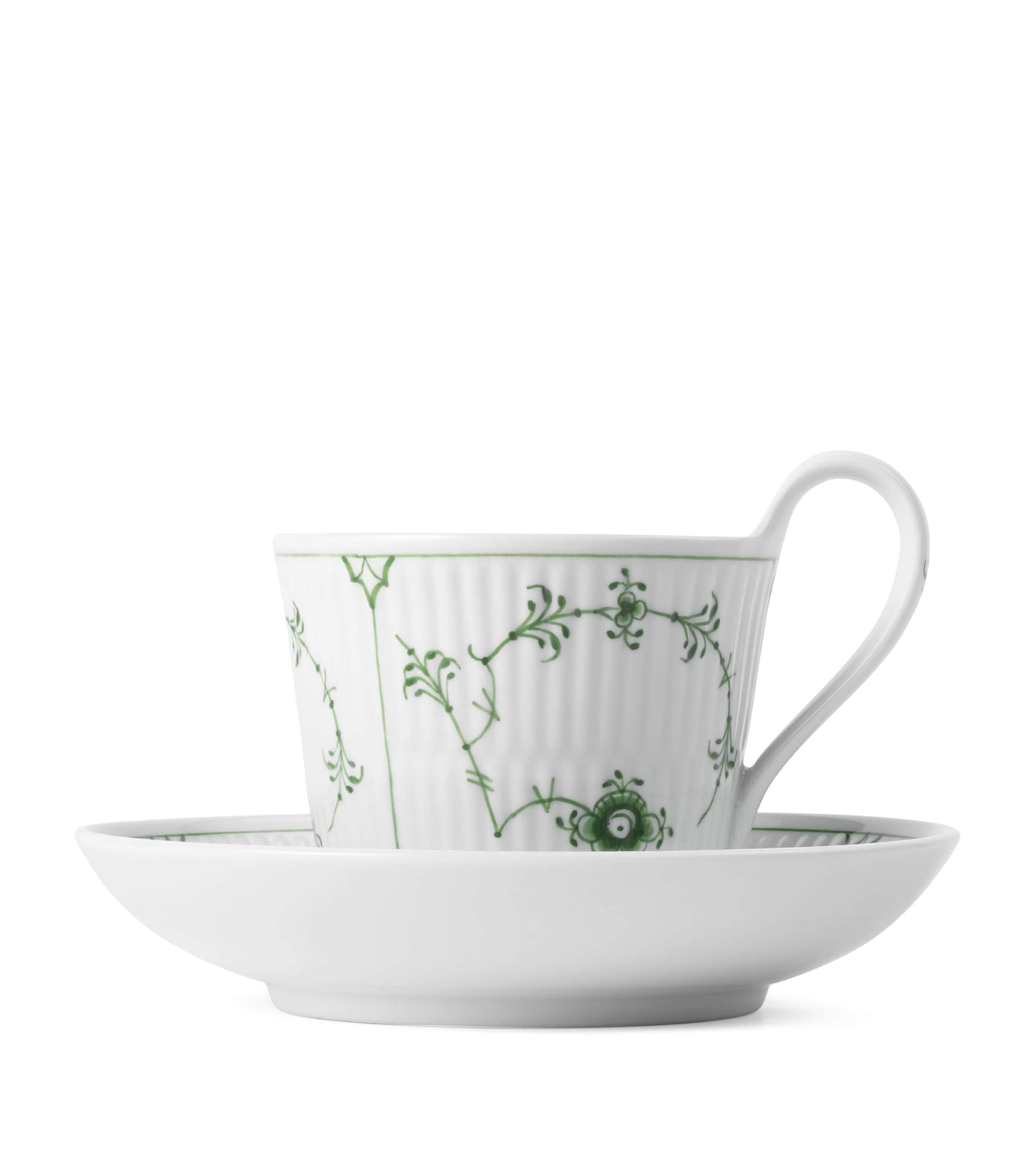 Porcelain Green Fluted Plain Cup and Saucer