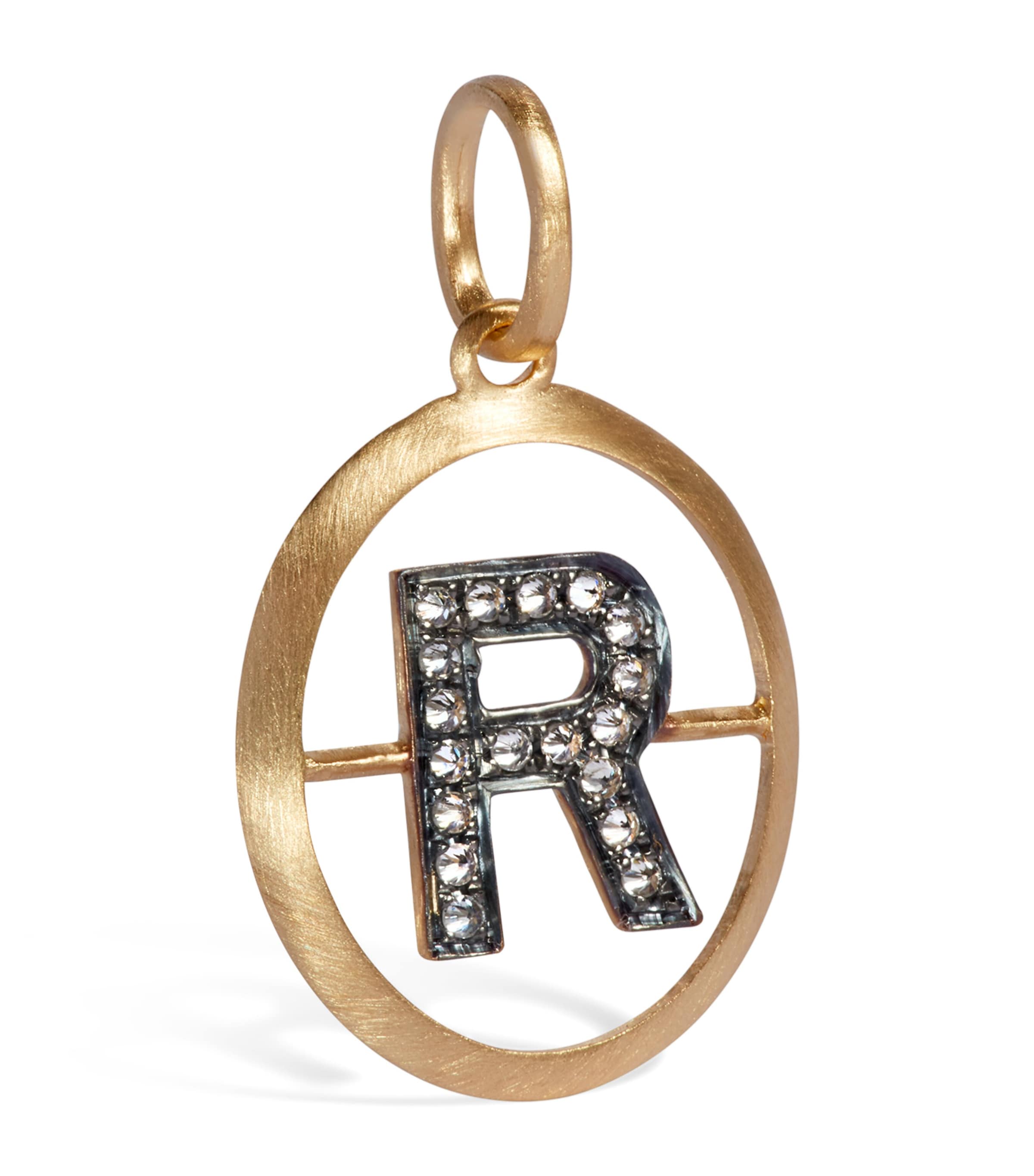 Yellow Gold and Diamond Initial R Pendant
