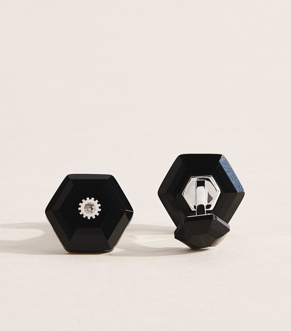 Tateossian Onyx and Sapphire Hexagonal Cufflinks Black