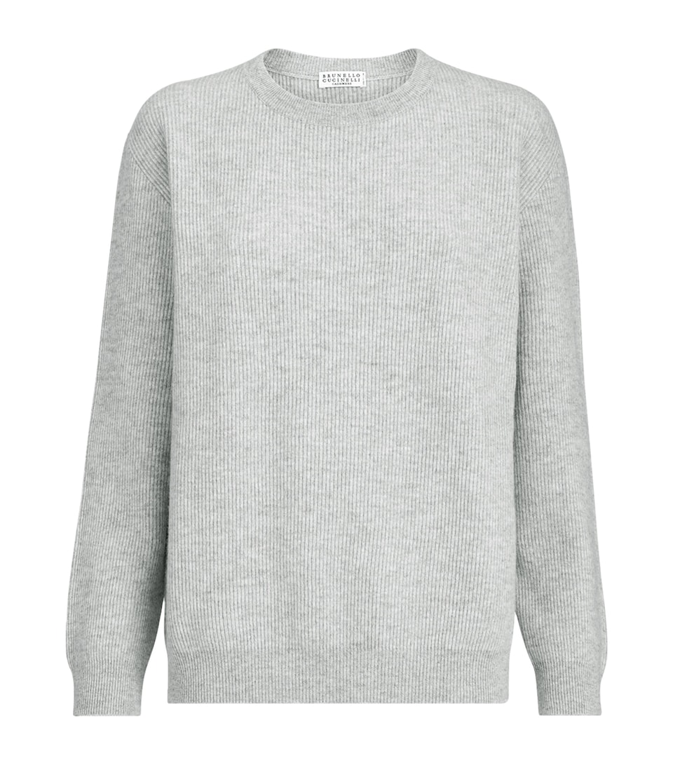 Brunello Cucinelli Womens Cashmere Ribbed Monili-Trim Sweater