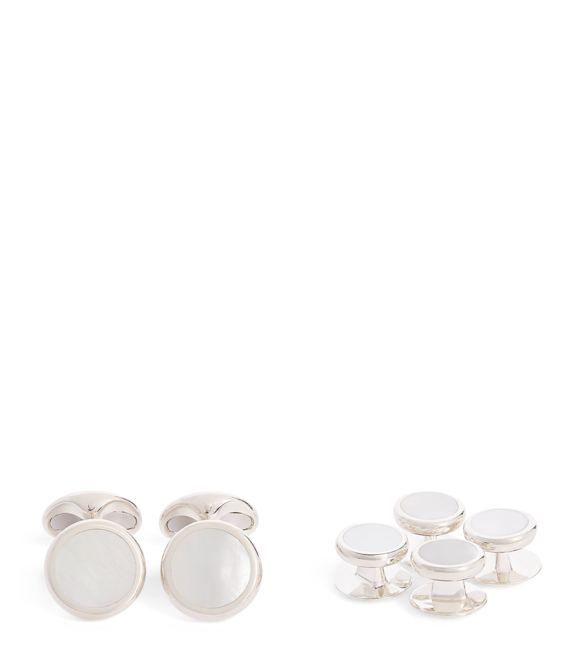 Sterling Silver and Mother-of-Pearl Round Cufflinks