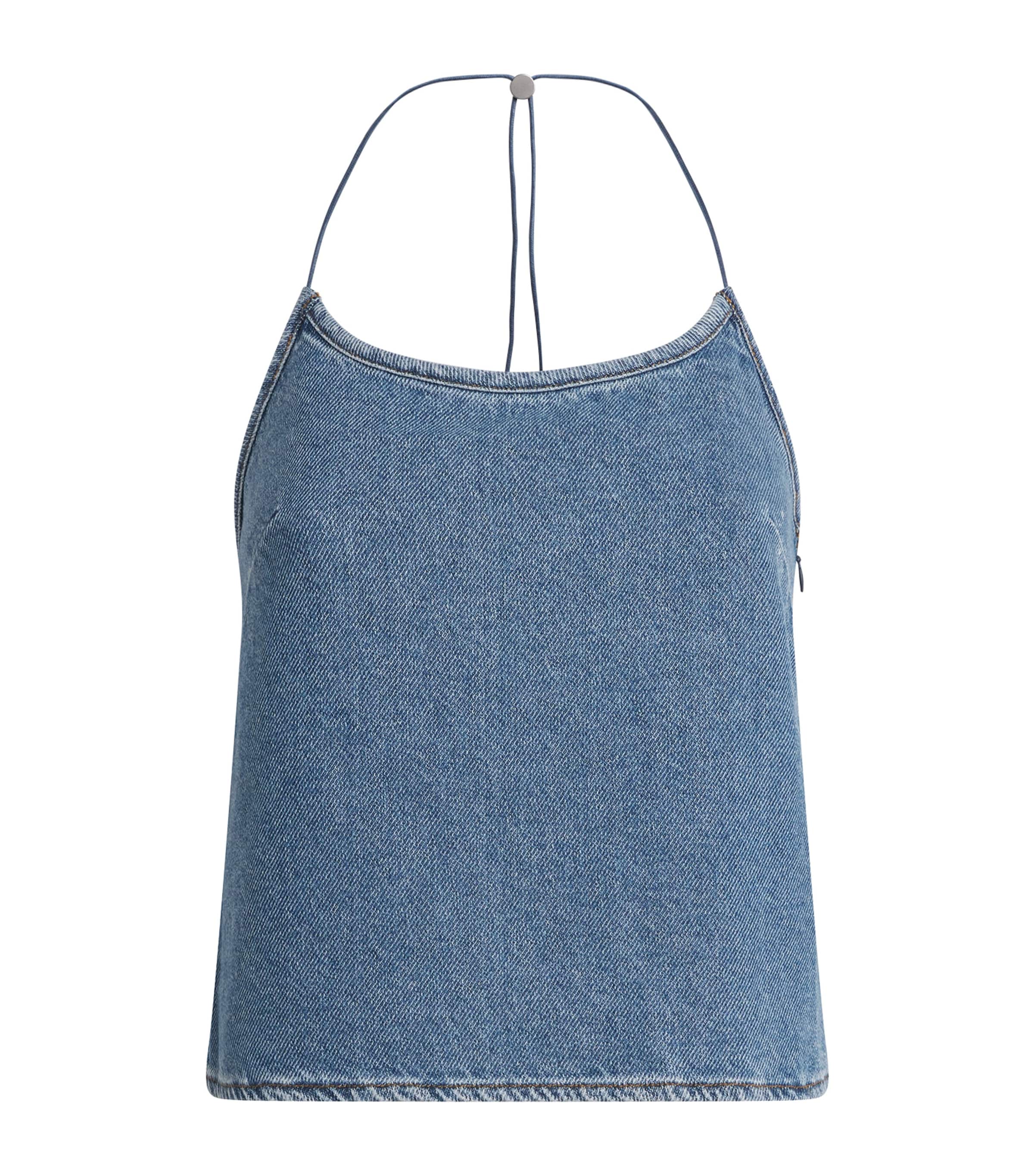 STILL HERE Womens Denim Toggle Tank Top Classic Blue