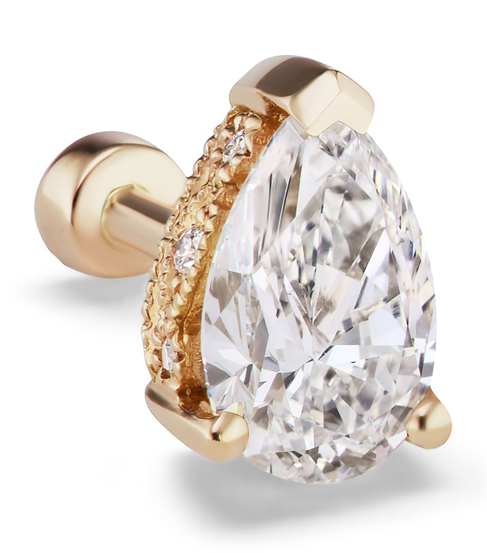 Yellow Gold Pear Diamond Threaded Stud Earring, Diamond Back (6mm)