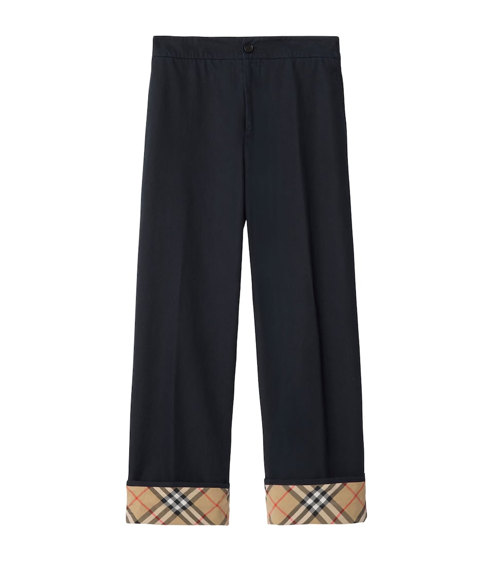 Cotton Gabardine Check-Lined Trousers