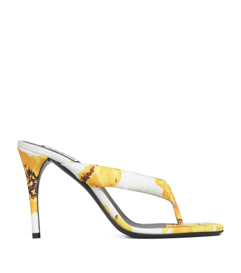 Alaïa Floral Thong Heeled Mules 90 White/yellow
