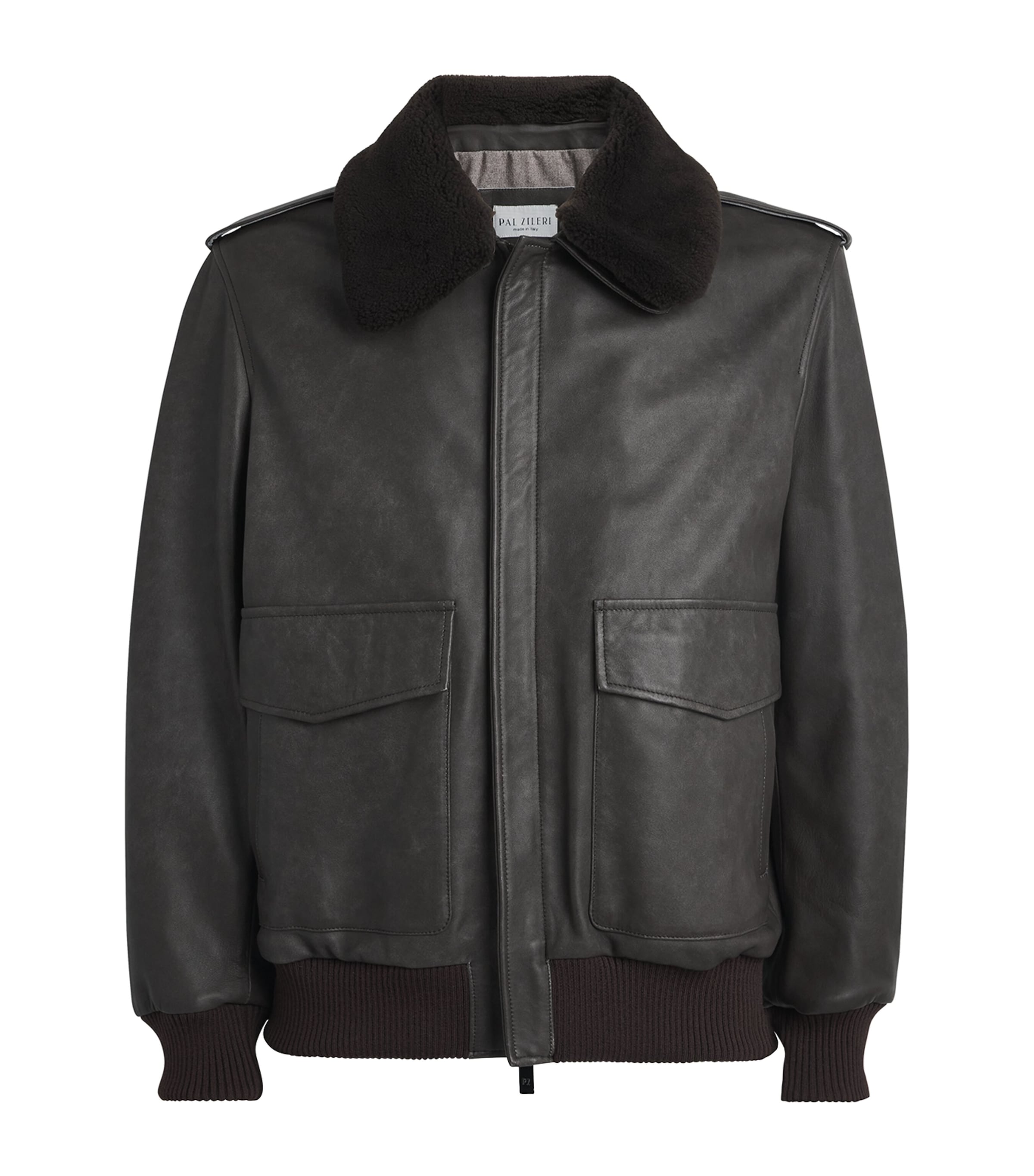 Pal Zileri Mens Lambskin Bomber Jacket Dark Grey