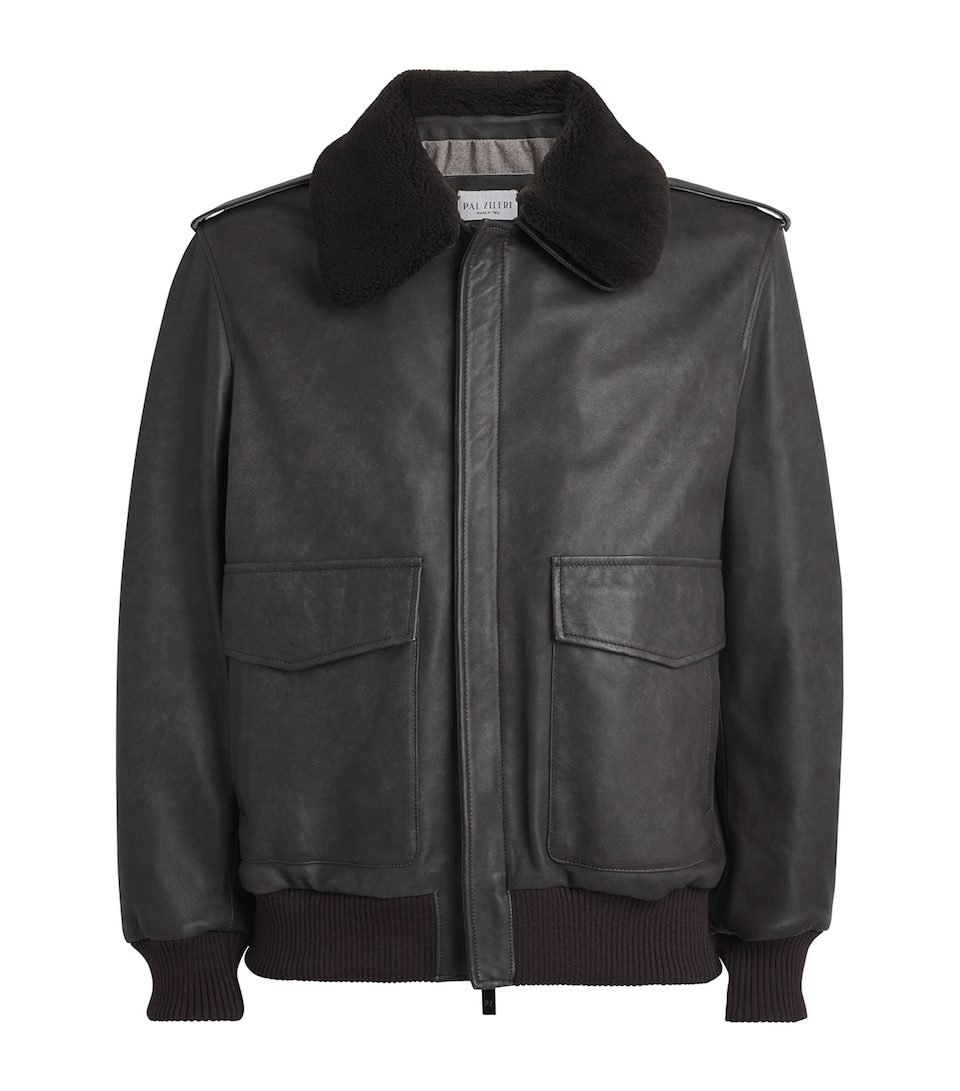 Pal Zileri Mens Lambskin Bomber Jacket Dark Grey