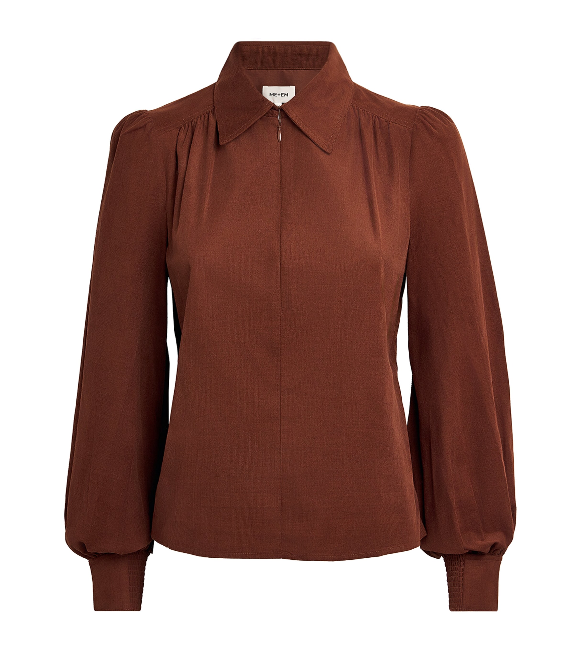 ME+EM Womens Corduroy Zip-Neck Blouse Deep Pecan Brown