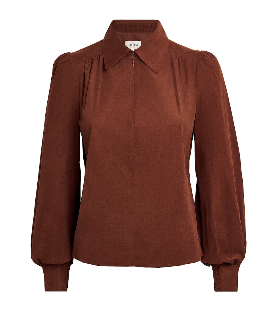 ME+EM Womens Corduroy Zip-Neck Blouse Deep Pecan Brown