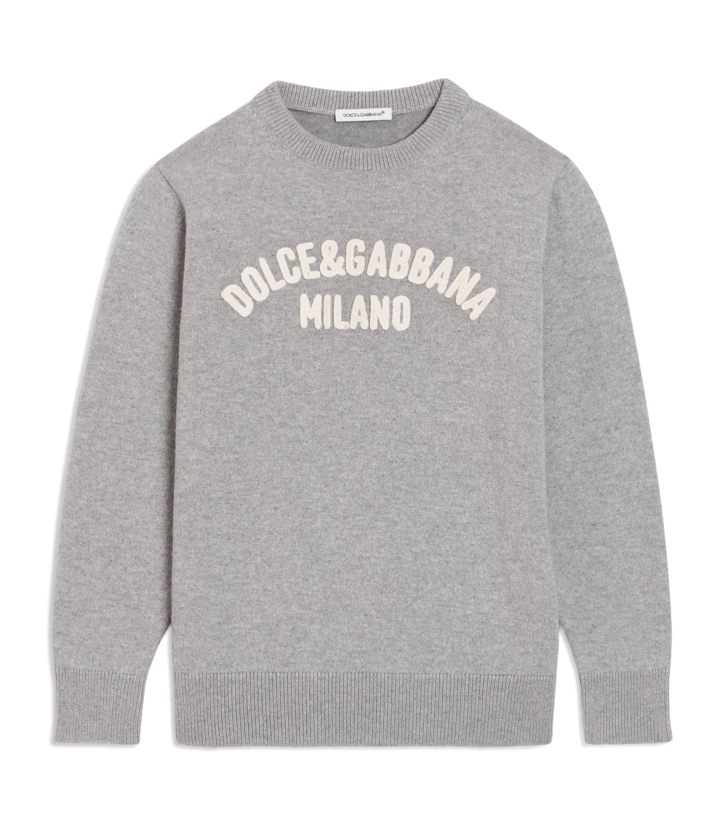 Dolce&Gabbana Kids Wool-Cashmere Embroidered Sweater (8-14 Years) Melange Grey