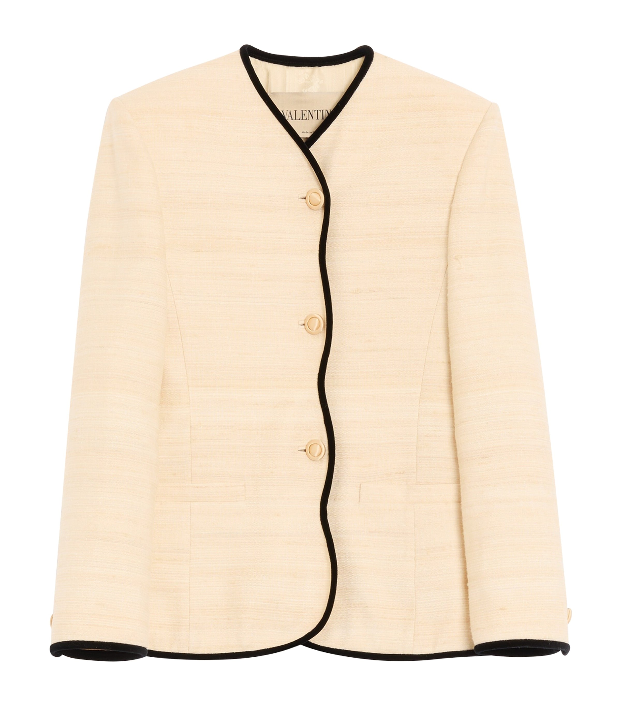 Valentino Womens Silk-Linen Collarless Blazer