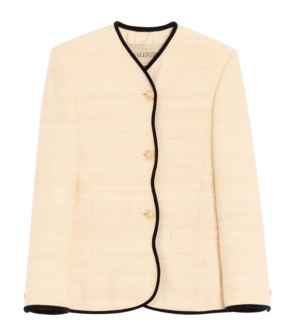 Valentino Womens Silk-Linen Collarless Blazer