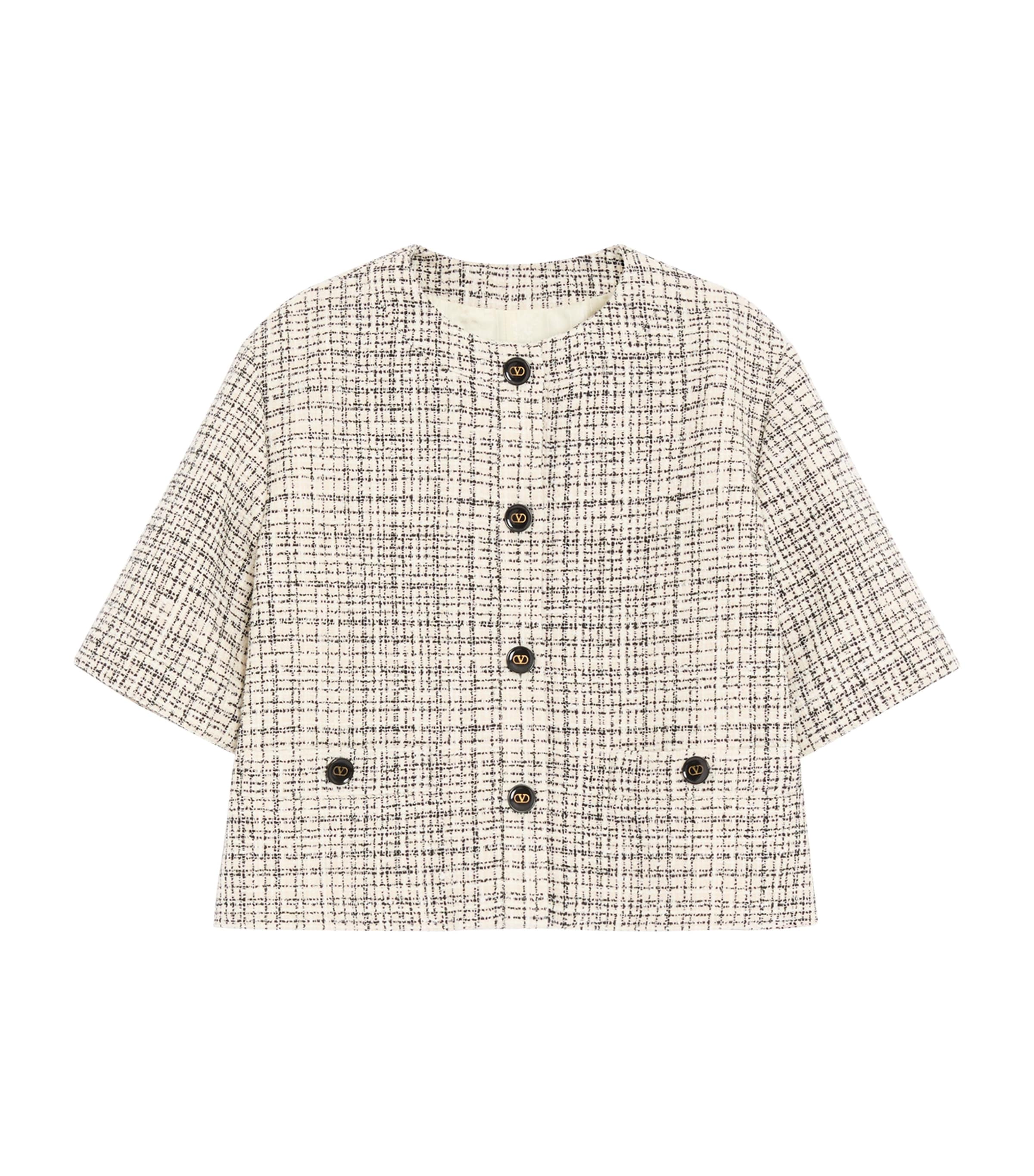 Valentino Womens Tweed Cropped-Sleeve Jacket