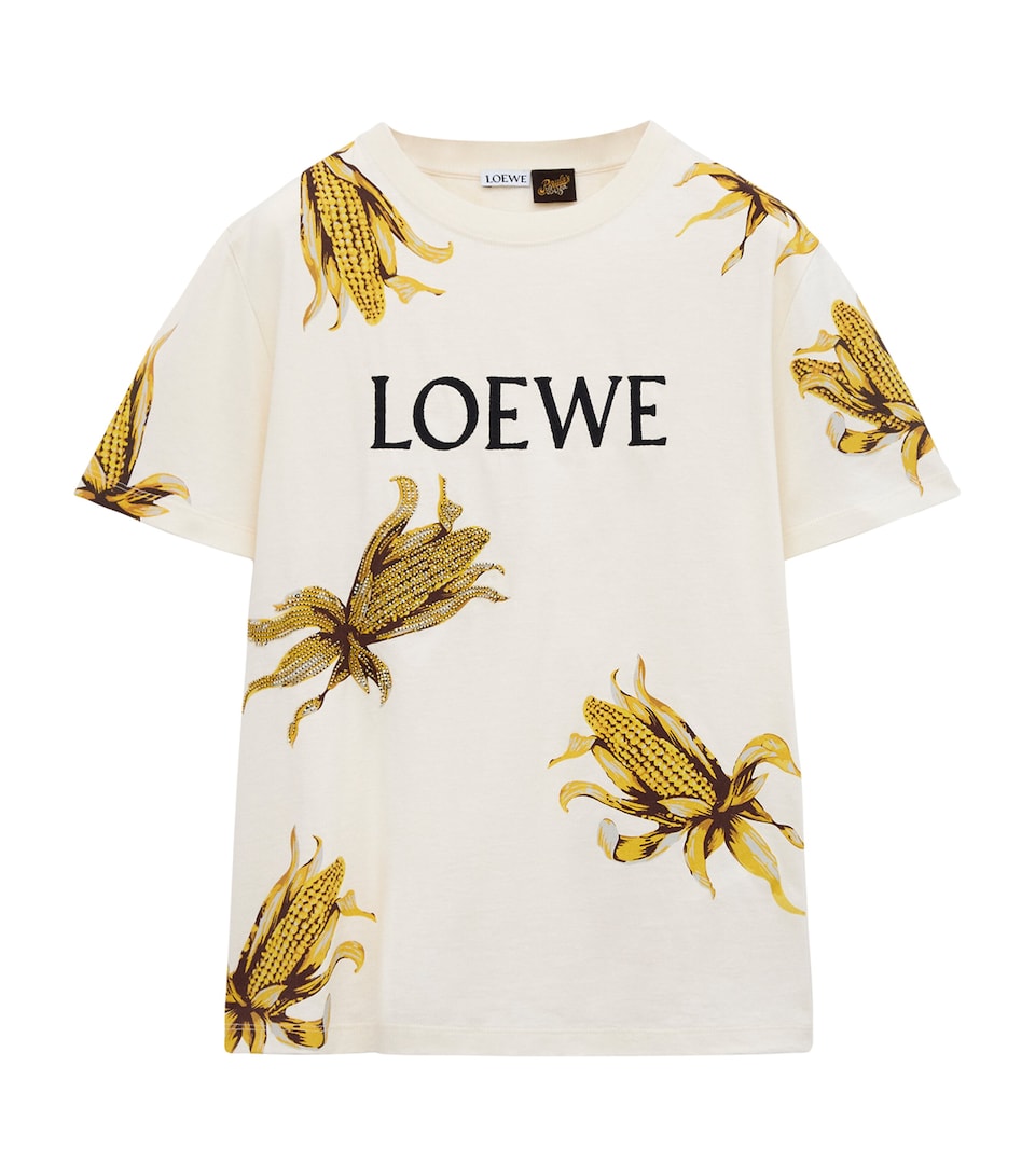 LOEWE Womens x Paula’s Ibiza Cotton-Blend Logo T-Shirt Ecru