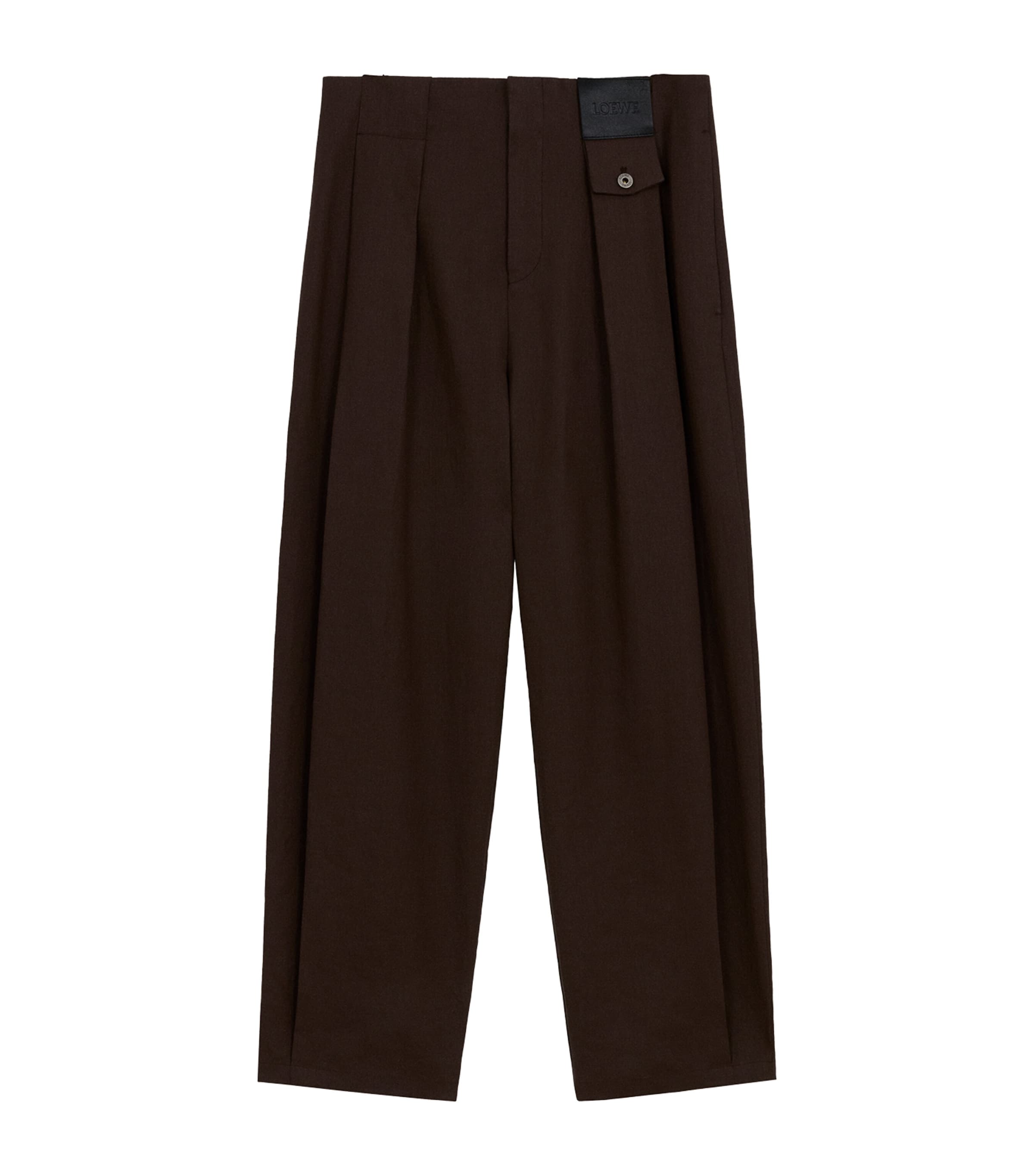 LOEWE Mens x Paula's Ibiza Linen-Cotton Pleated Wide-Leg Trousers Dark Brown/brown