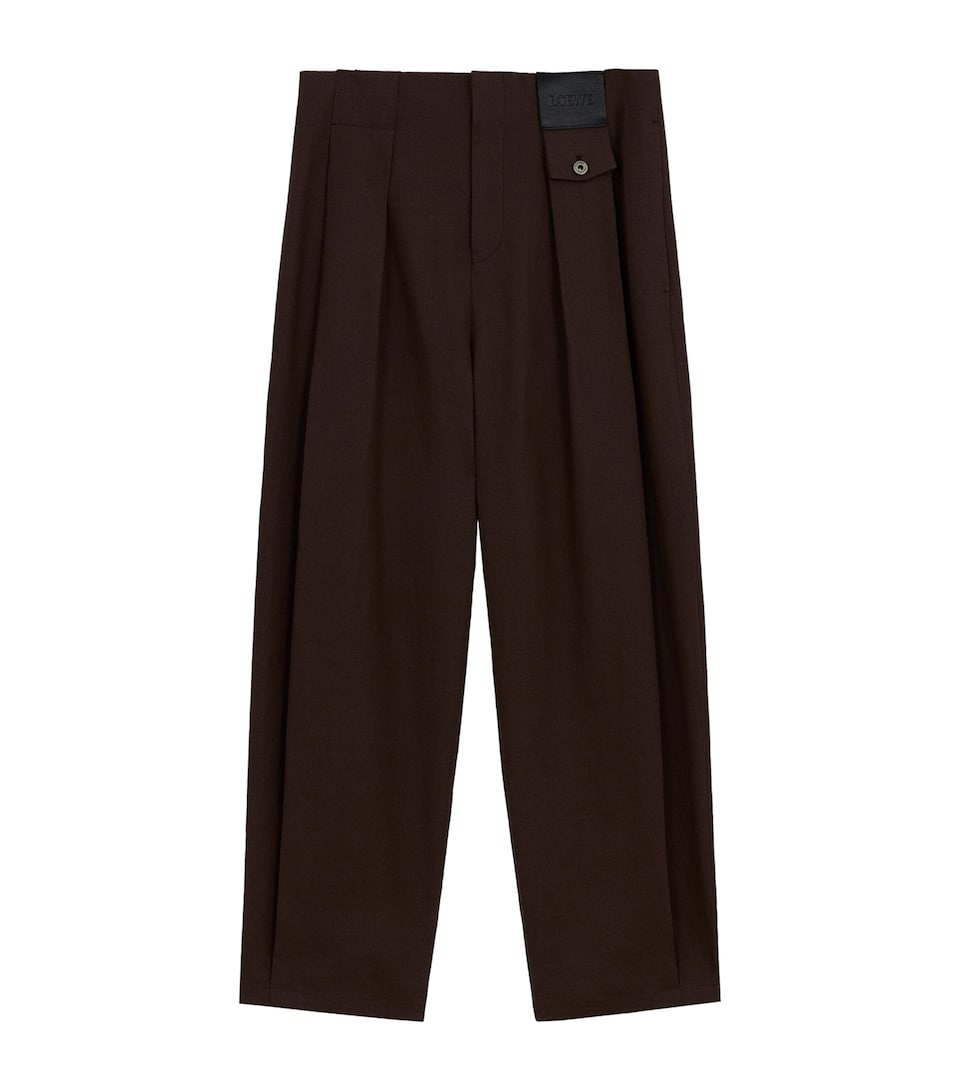 LOEWE Mens x Paula's Ibiza Linen-Cotton Pleated Wide-Leg Trousers Dark Brown/brown
