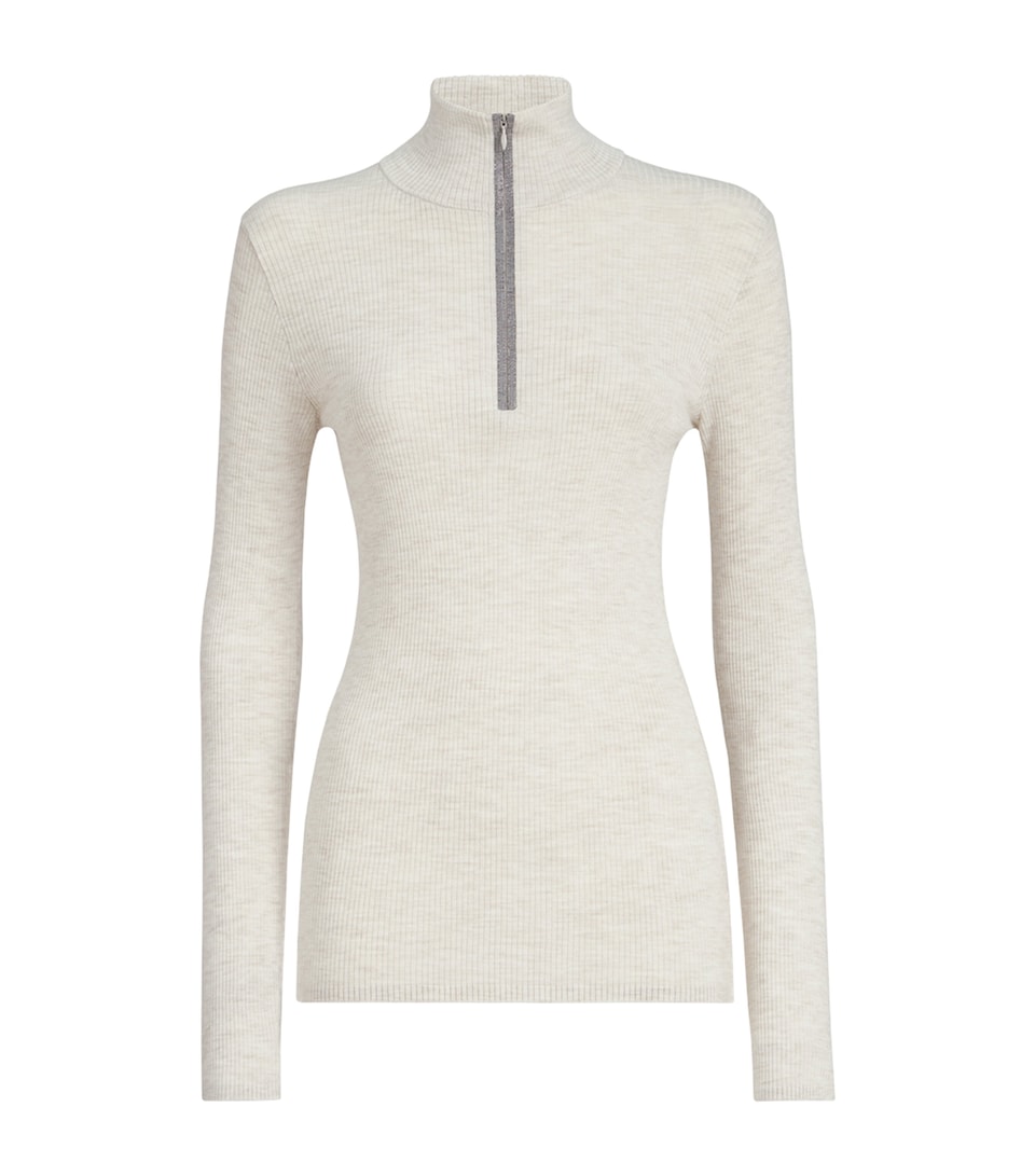 Brunello Cucinelli Womens Virgin Wool-Cashmere Half-Zip Sweater