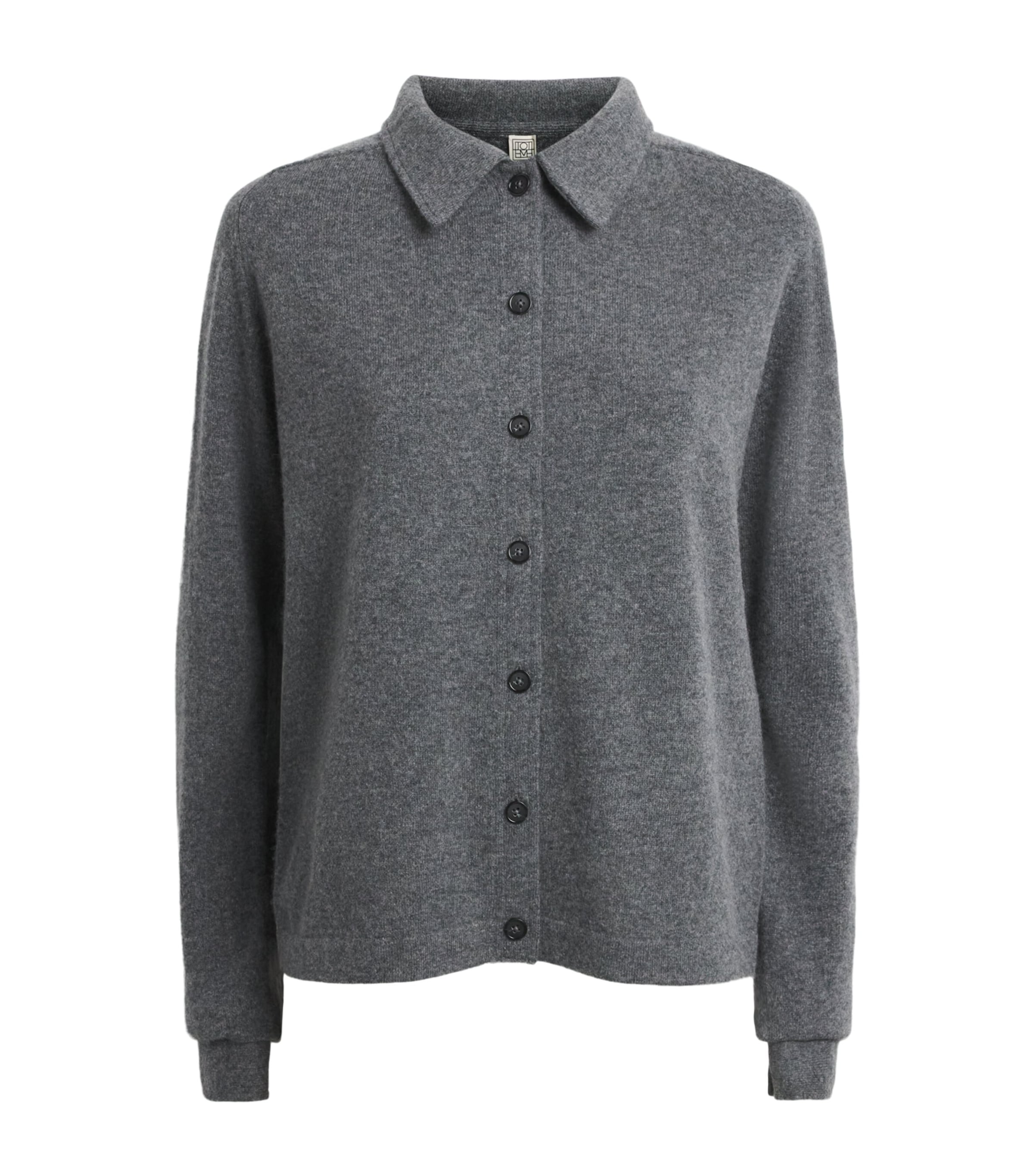 Toteme Womens Cashmere Polo Cardigan Dark Grey Melange