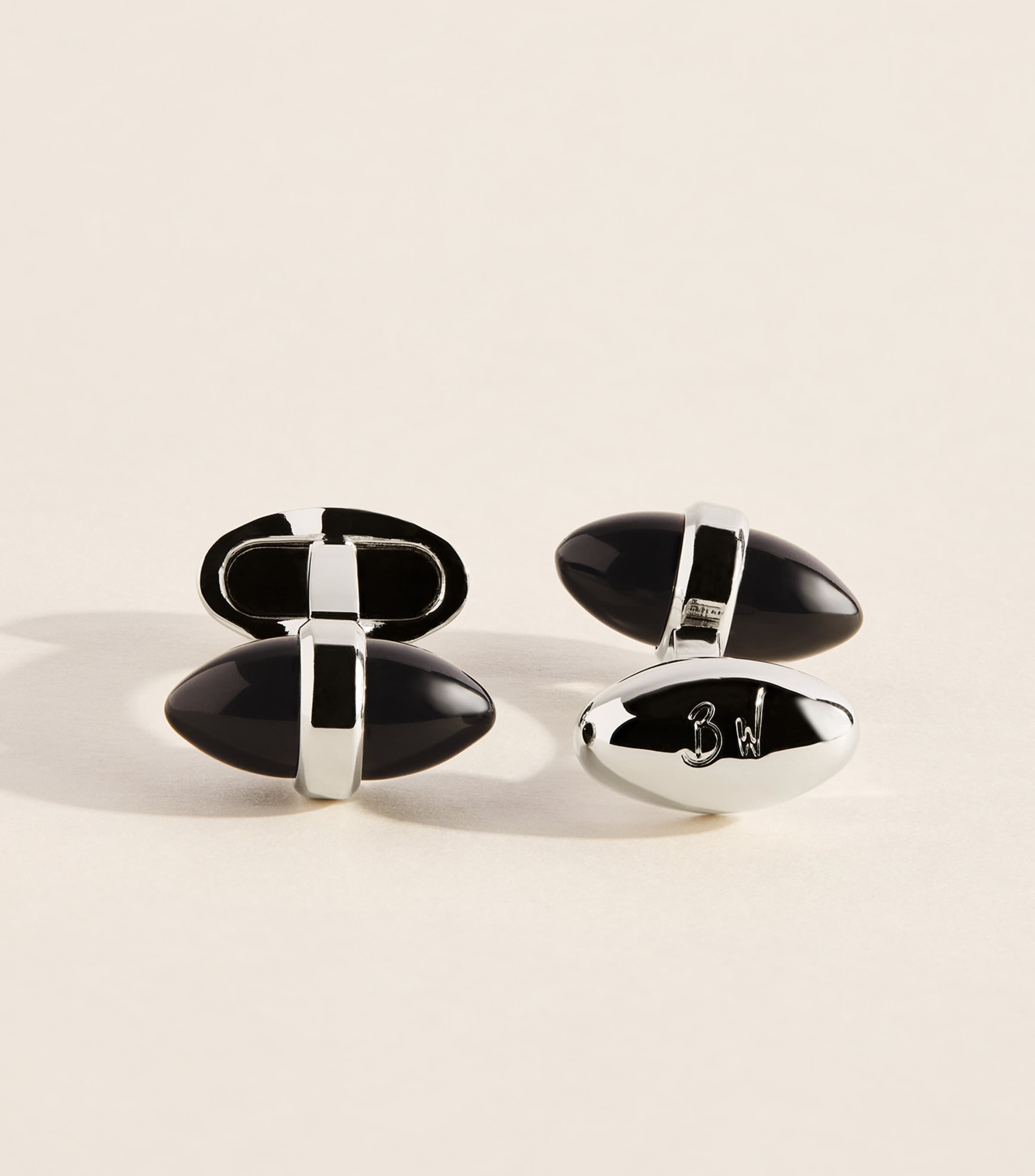 Babette Wasserman Rhodium-Plated Onyx Sleek Bullet Cufflinks Onyx