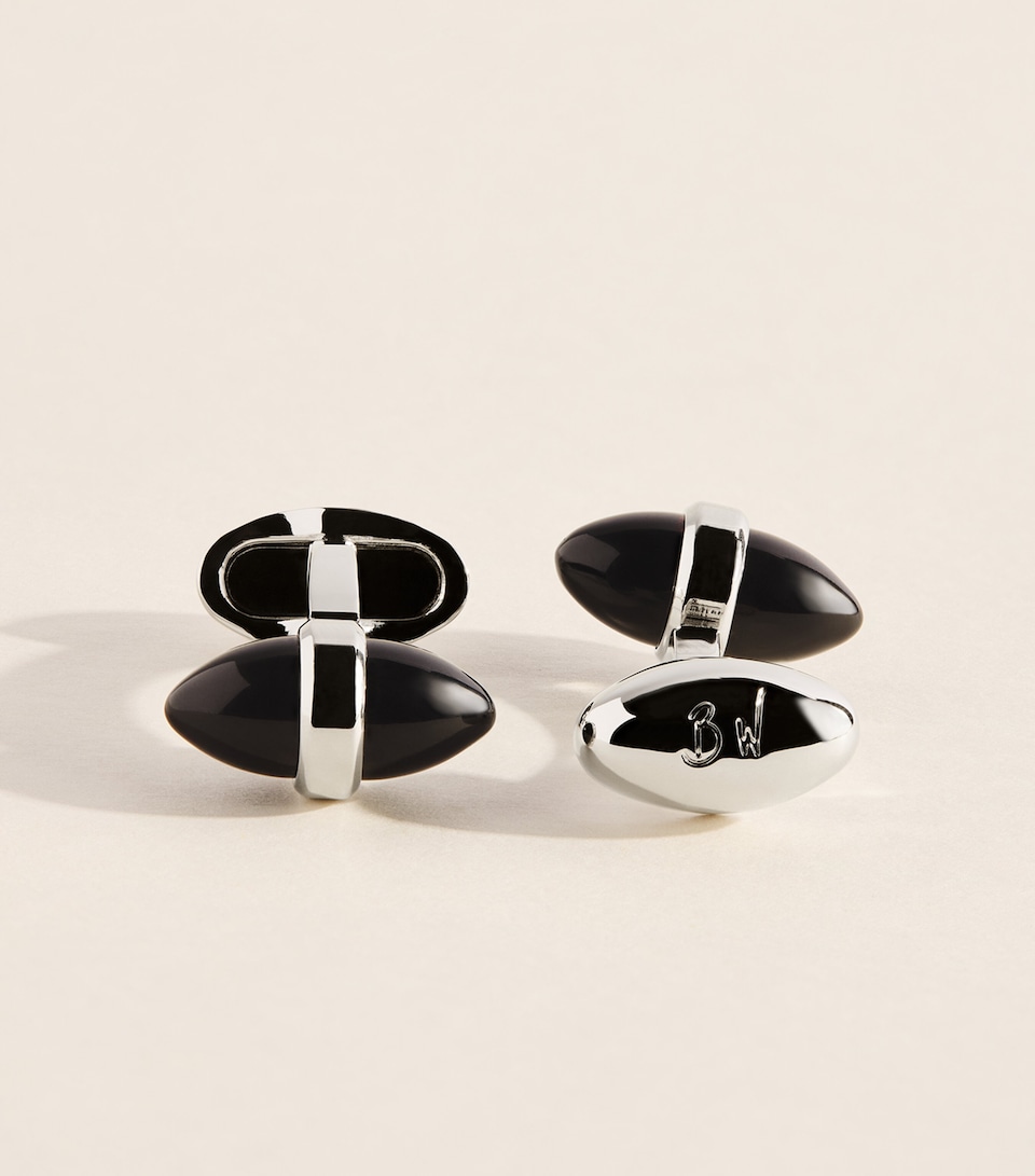 Babette Wasserman Rhodium-Plated Onyx Sleek Bullet Cufflinks Onyx