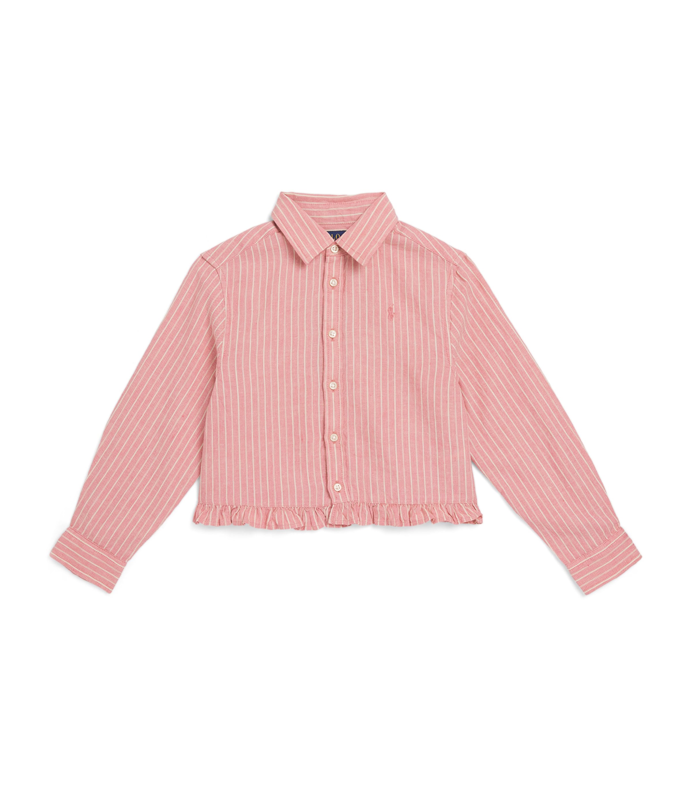 Ralph Lauren Kids Ruffled Stripe Shirt (7-14 Years) Rose/crm