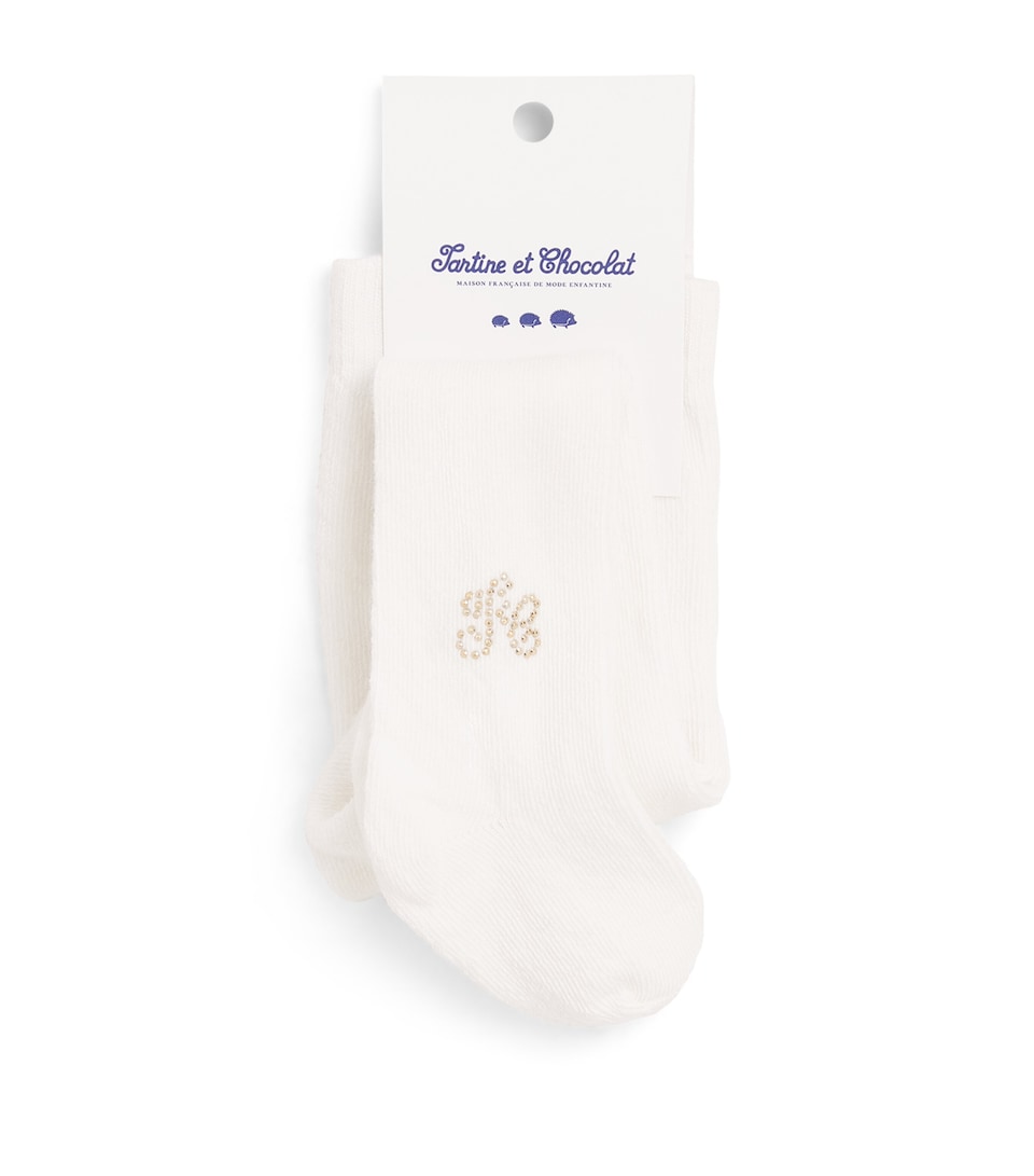 Tartine et Chocolat Embellished Tights Nacre