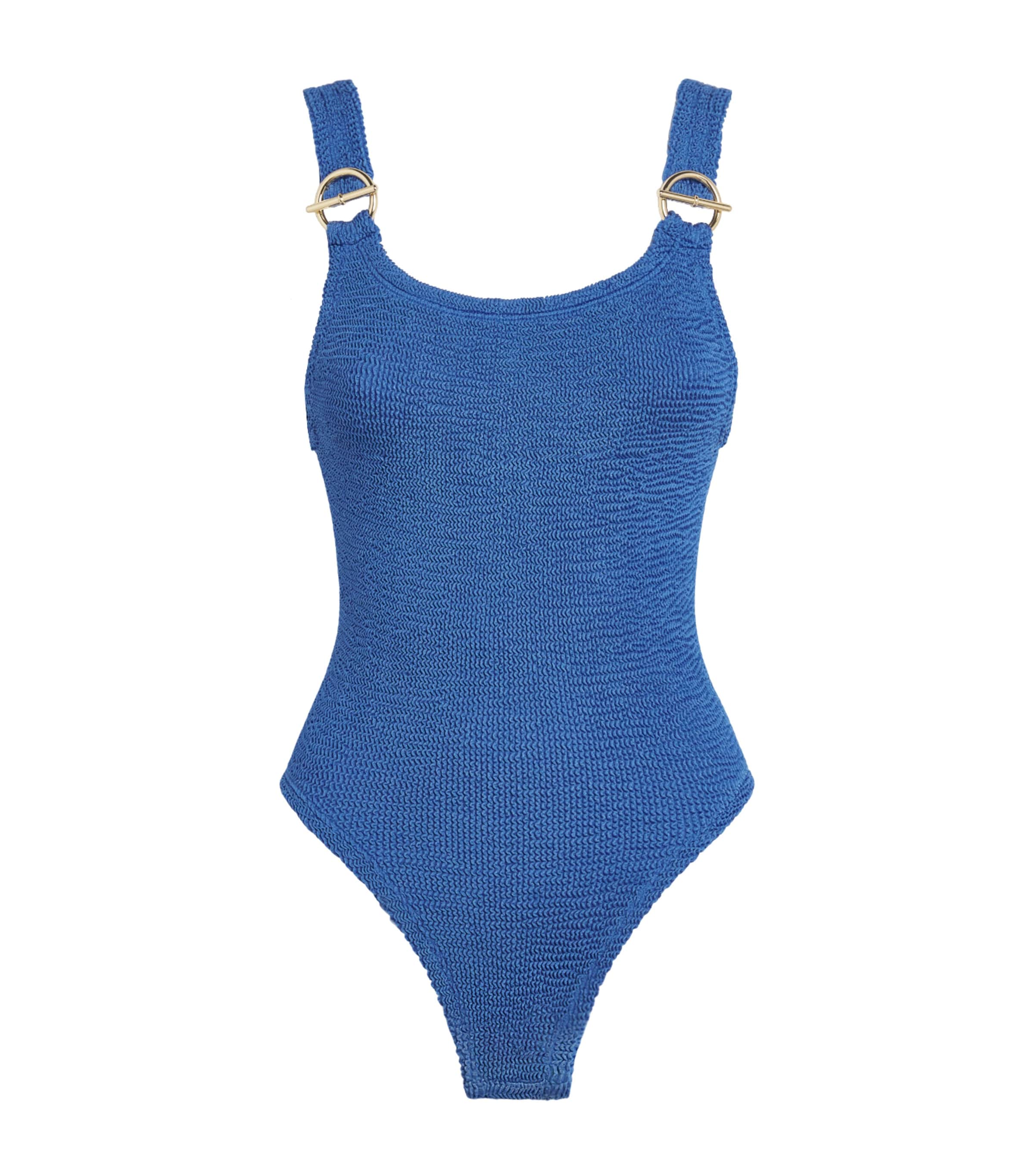 Hunza G Womens T-Bar Domino Swimsuit Metallic Denim