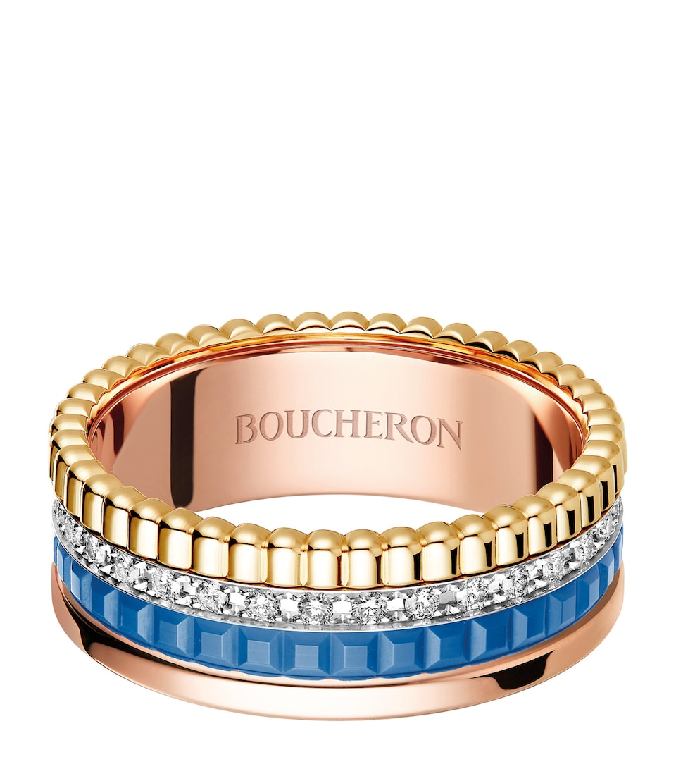 Small Mixed Gold and Diamond Quatre Blue Ring