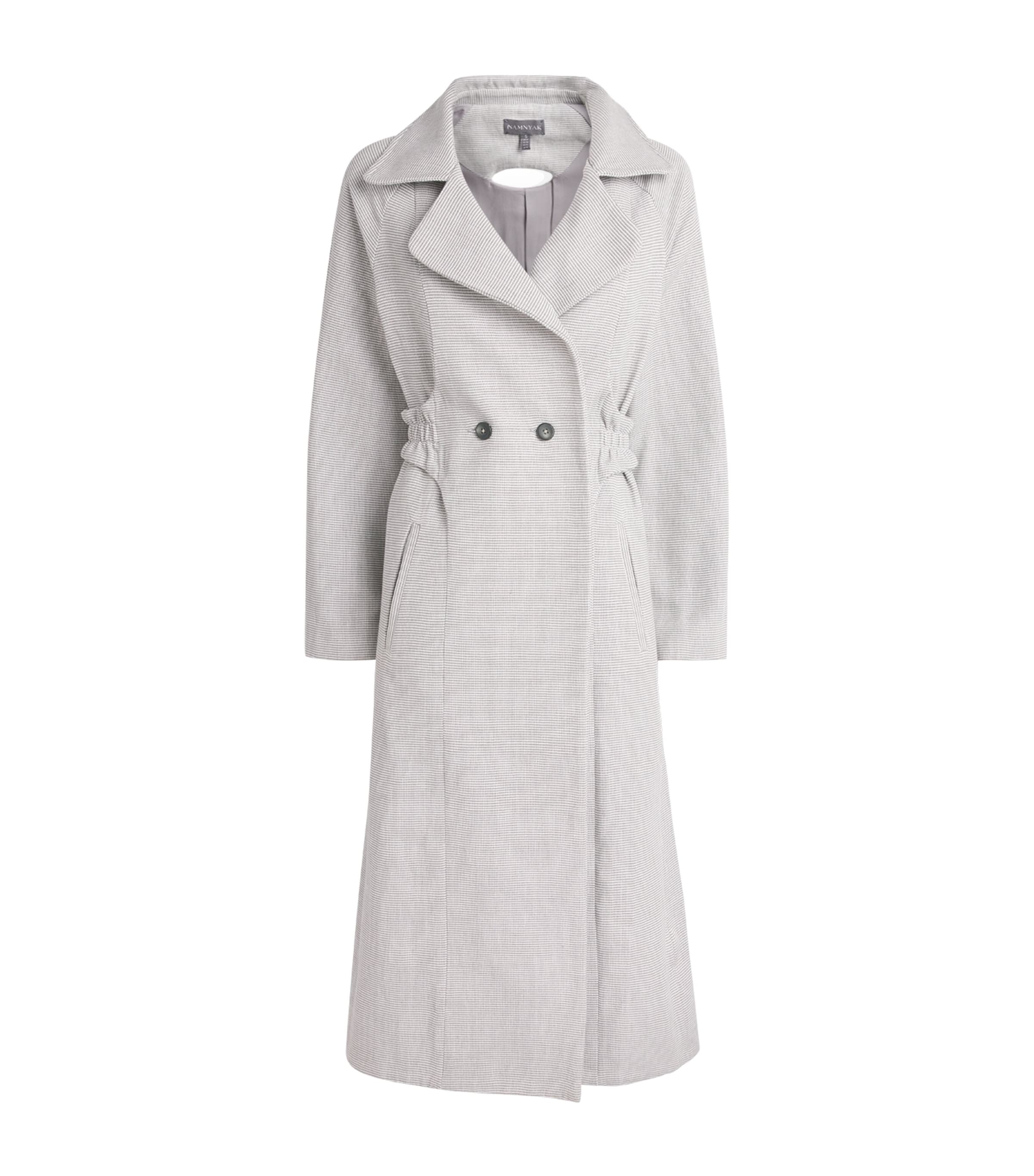 Studio Namnyak Womens Cotton Stripe Taro Trench Coat Grey White