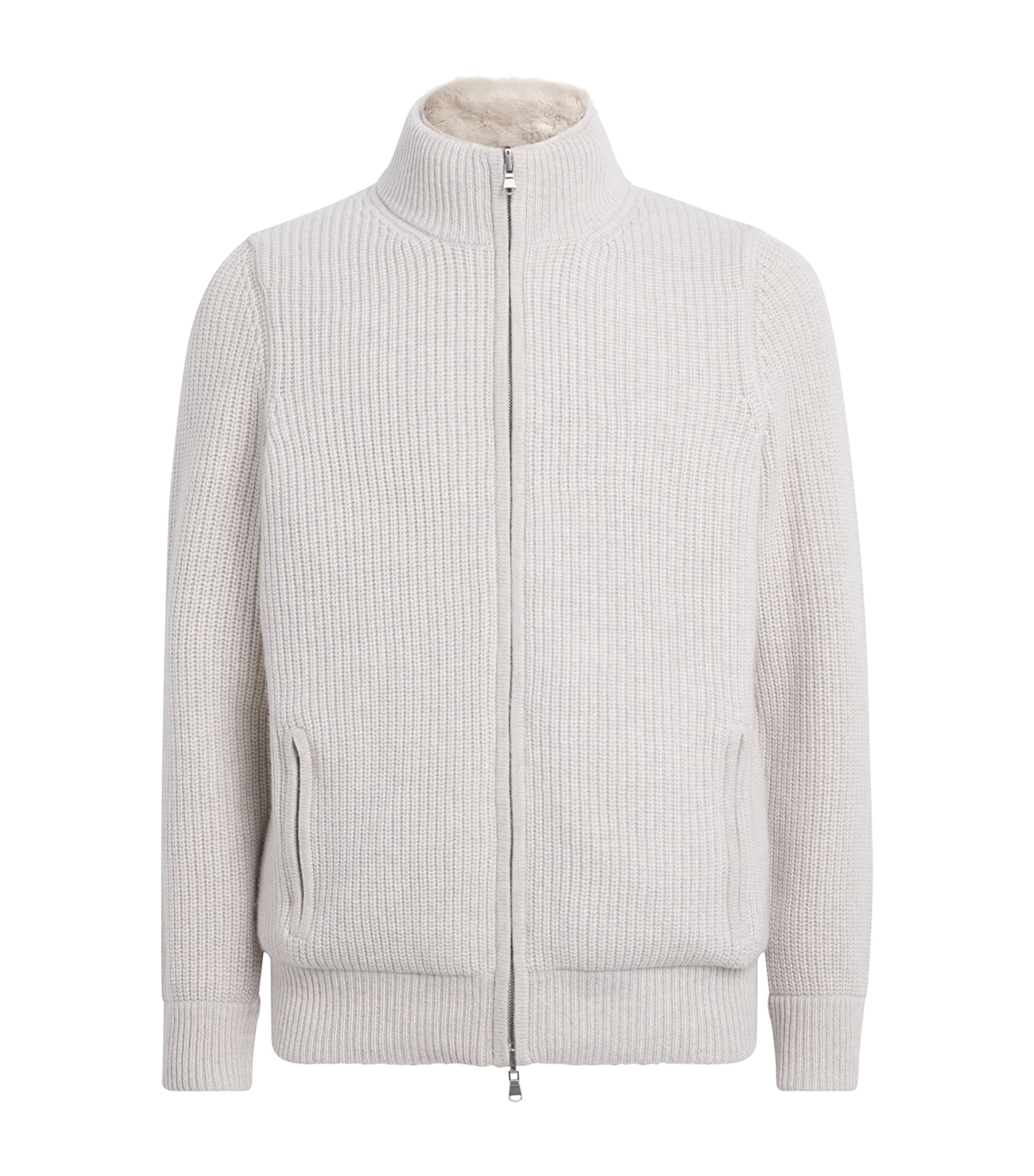 N.Peal Mens Cashmere Quarter-Zip Sweater Pebble Greysnow