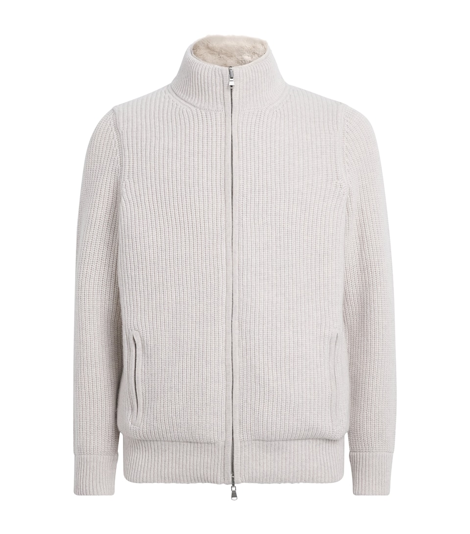 N.Peal Mens Cashmere Quarter-Zip Sweater Pebble Greysnow
