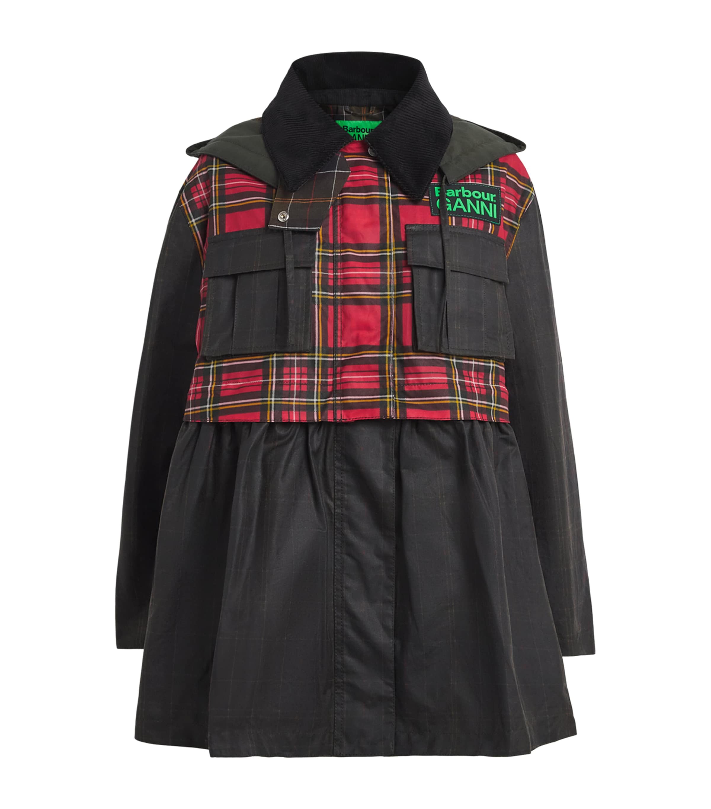 x GANNI Waxed Tartan Peplum Coat
